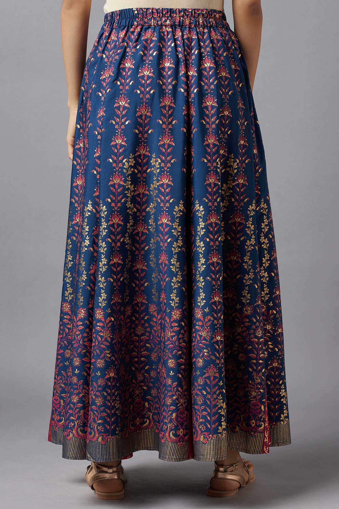 Blue Floral Printed Skirt - Image 3