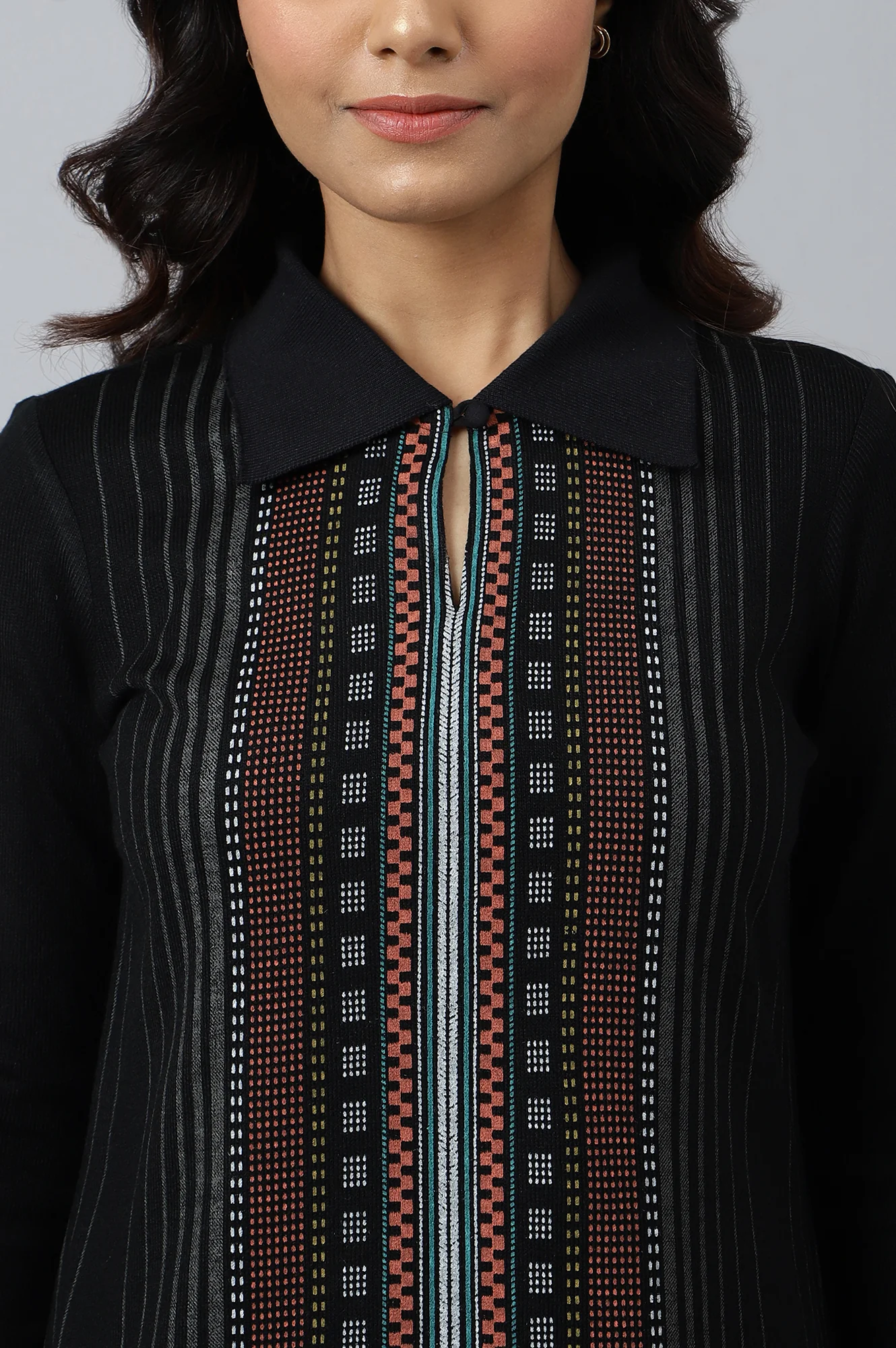 Yellow Placement Print kurta with Embroidery - Image 8