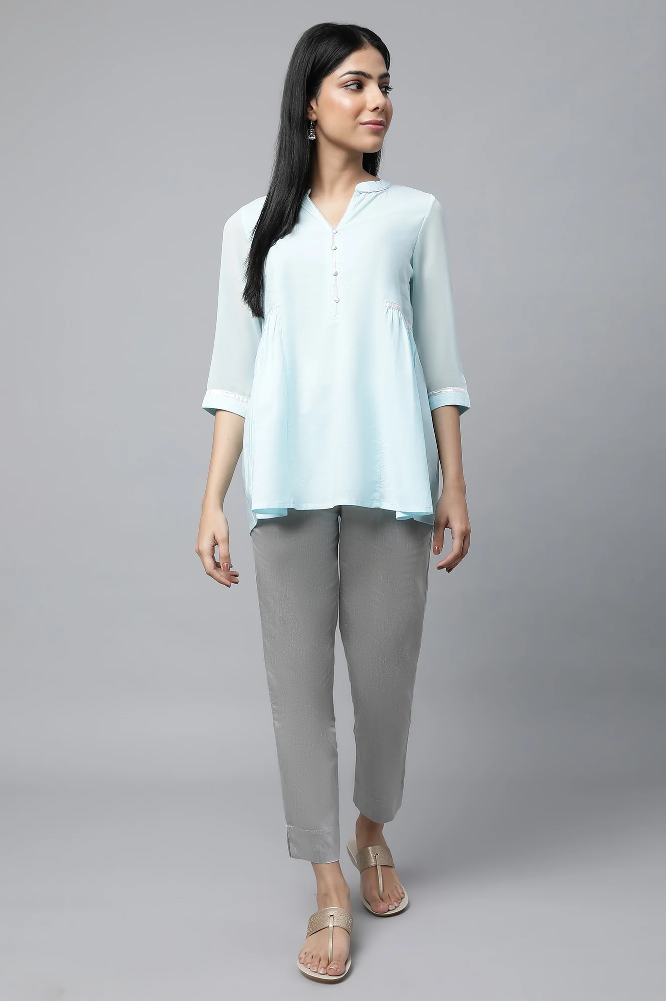 Blue Gathered kurta & Trouser Set - Image 5