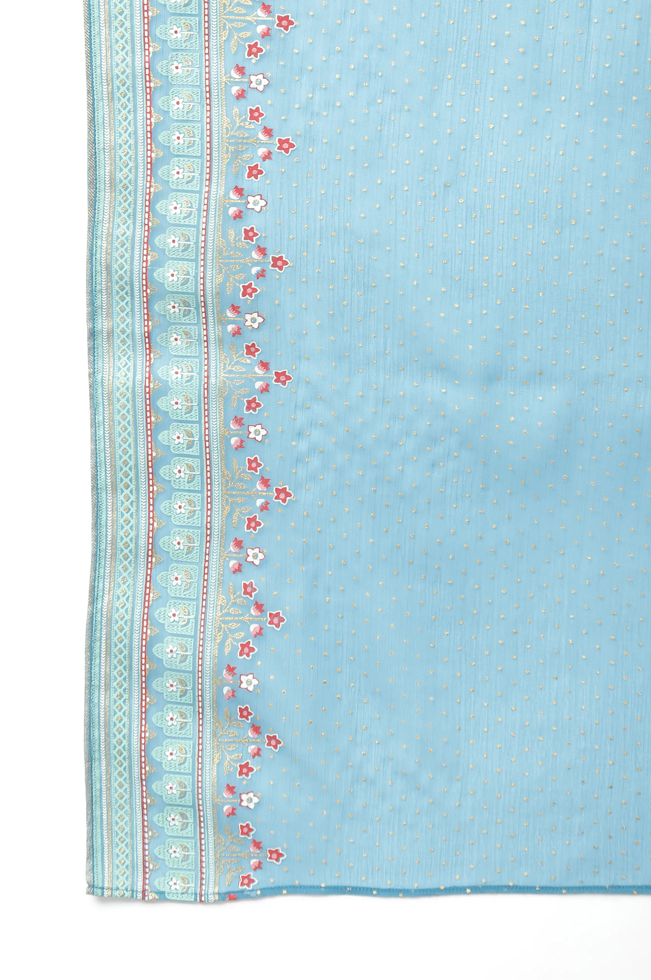 Blue Glitter Printed kurta with Blue Trousers and Dupatta - Image 4