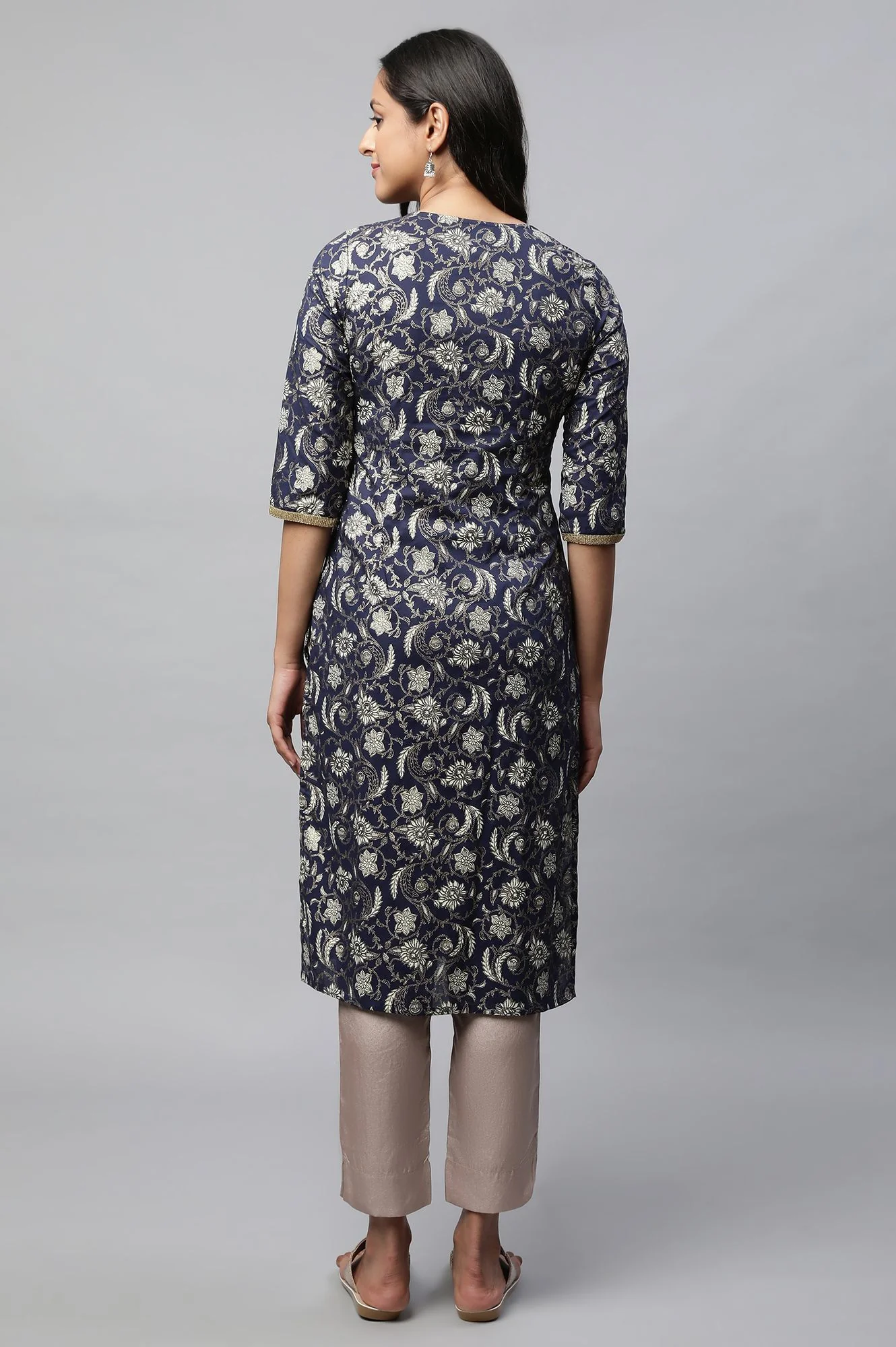 Blue Inverted Blox Pleats Straight kurta - Image 2