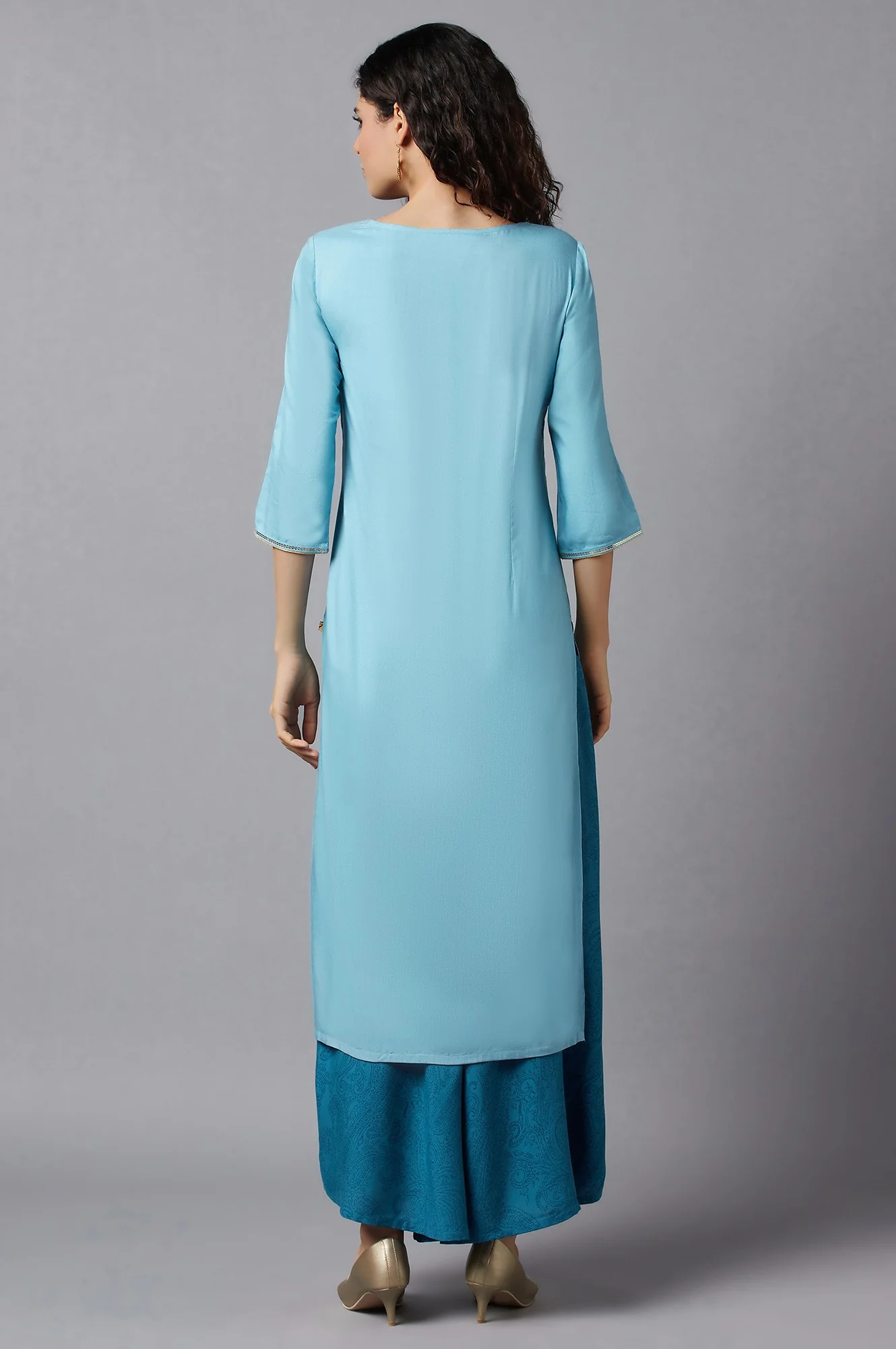 Blue kurta and Culottes Set - Image 2