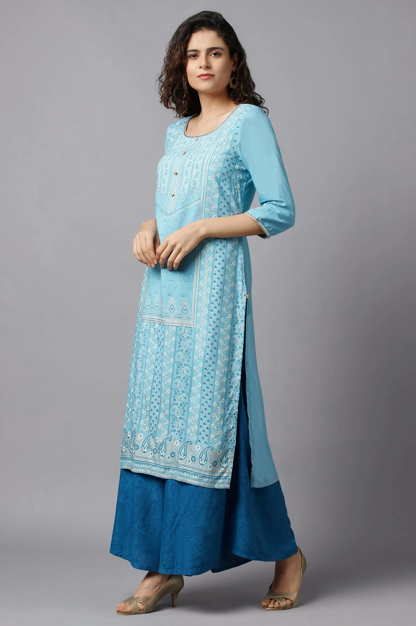Blue kurta and Culottes Set - Image 3