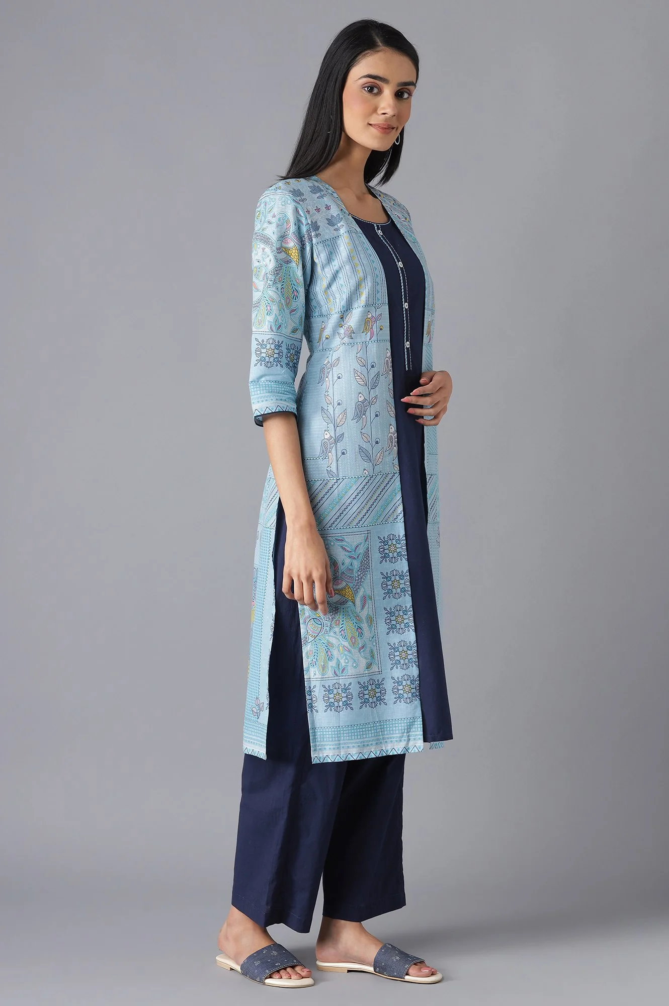 Blue kurta and Navy Palazzo Set - Image 4