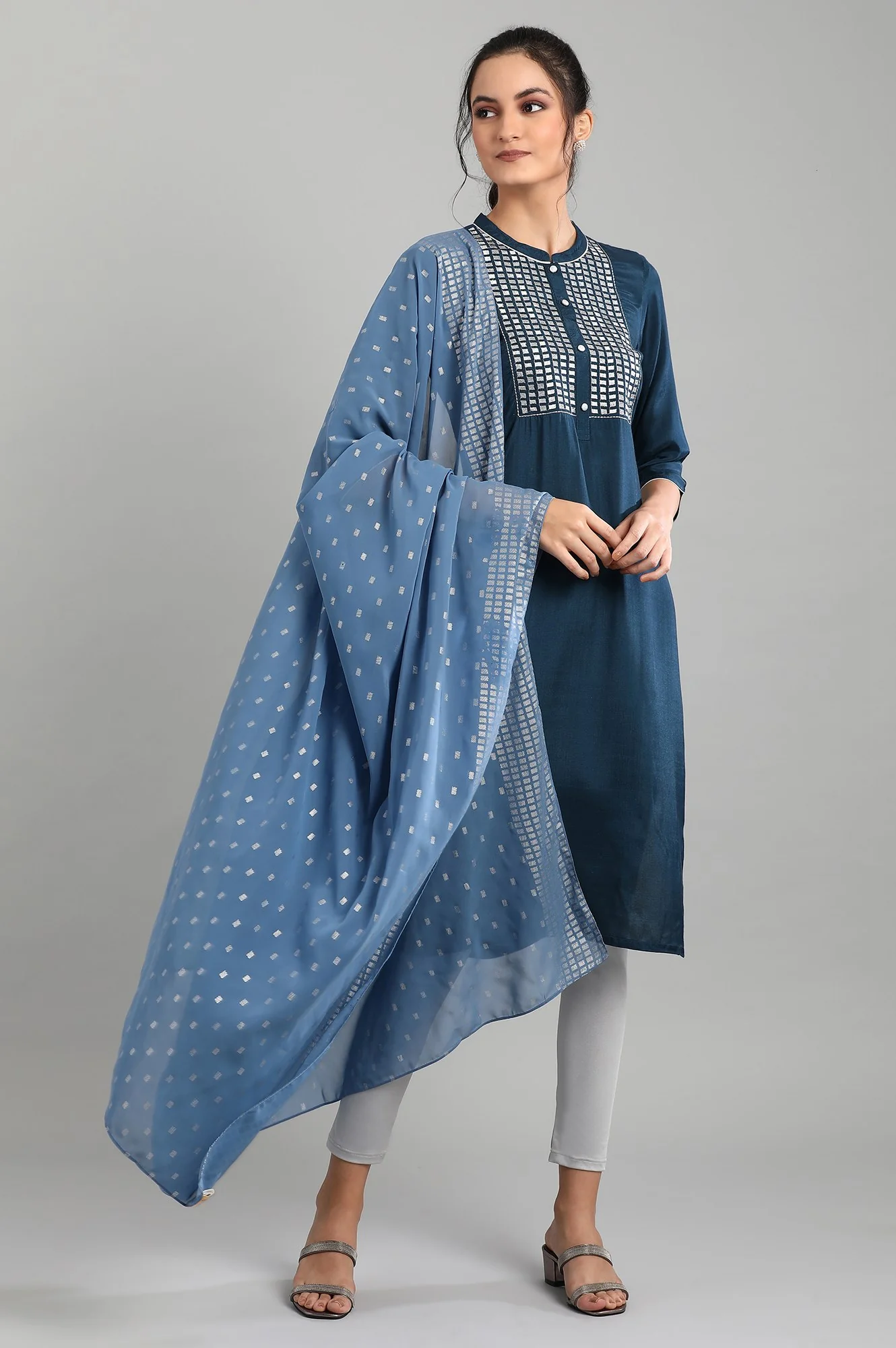 Blue Mandarin Neck Printed kurta - Image 5