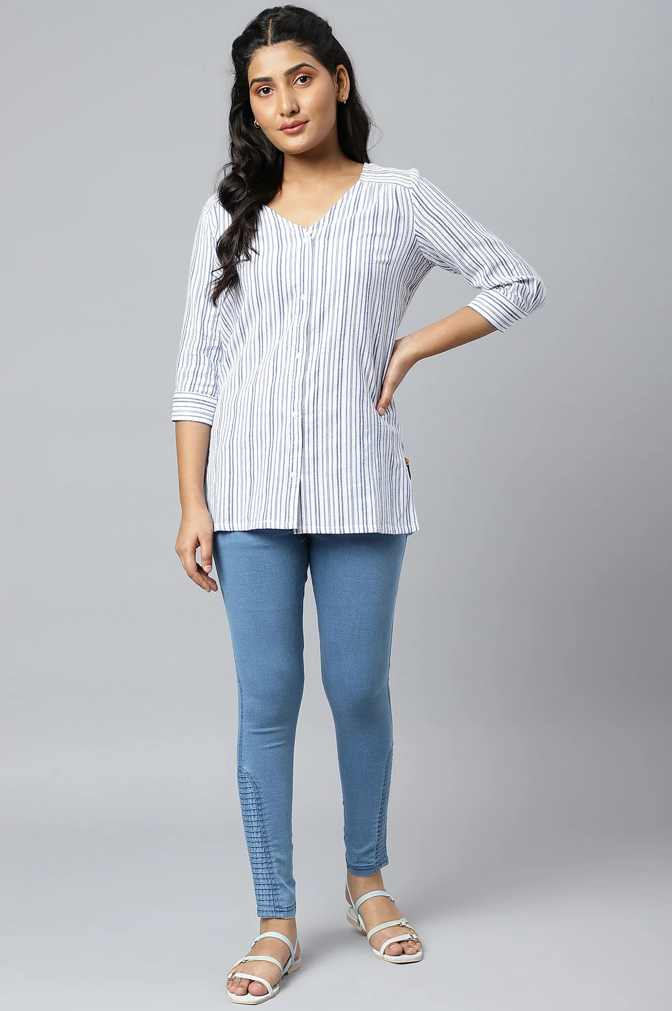 Light Blue Pintucks Denim Jeggings - Image 5