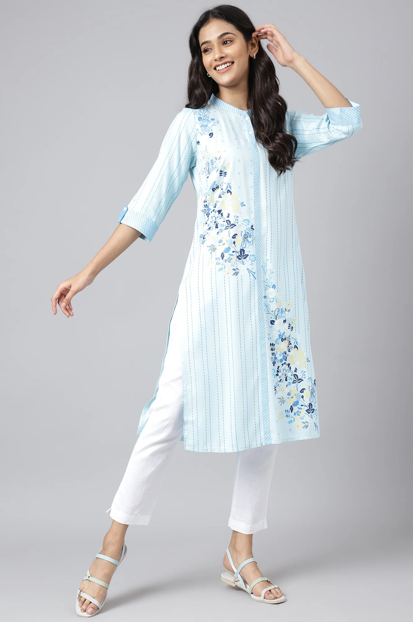 Blue Placement Print kurta - Image 5
