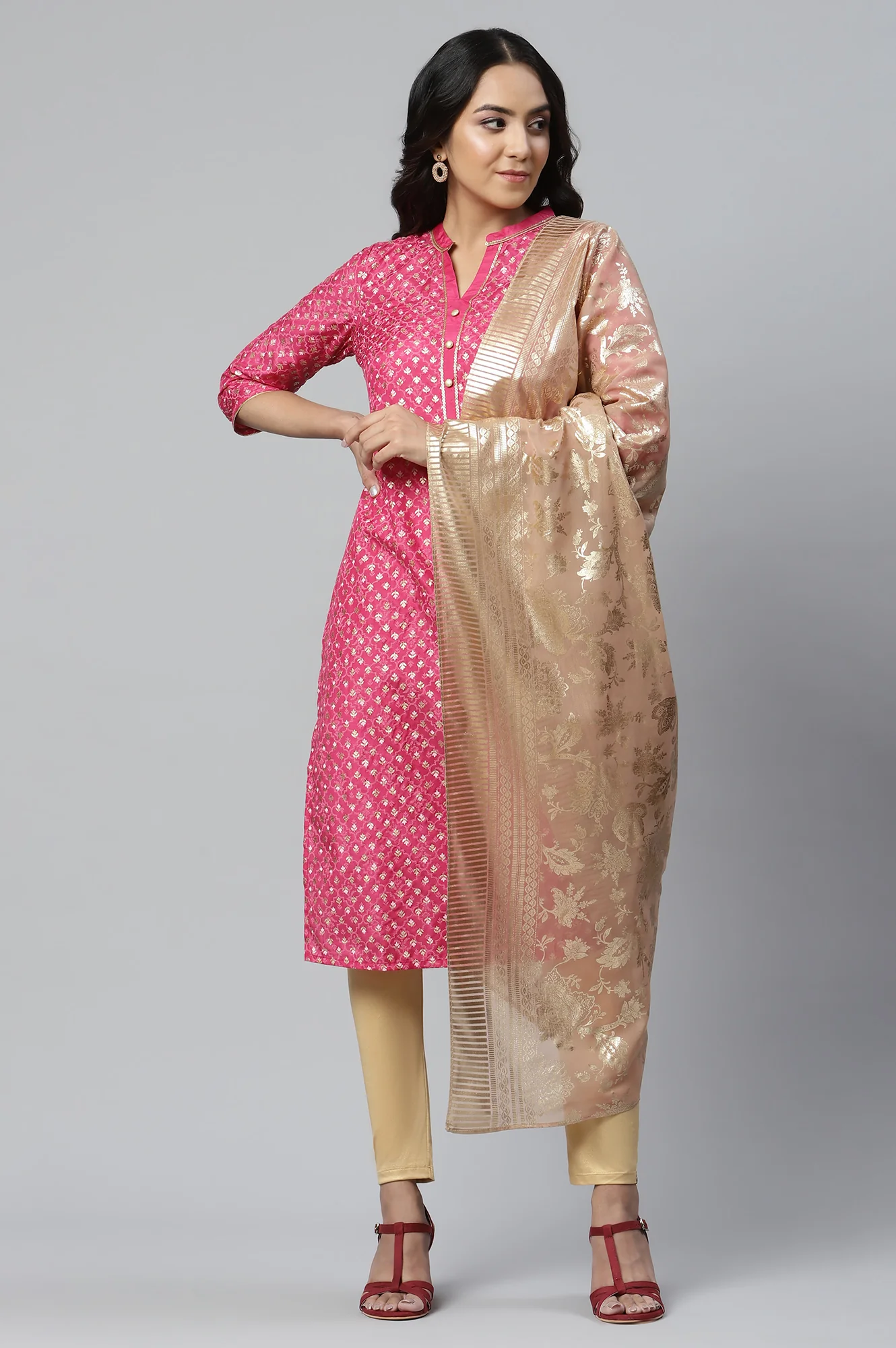 Blue Placement Print Silver Chiffon Dupatta - Image 3
