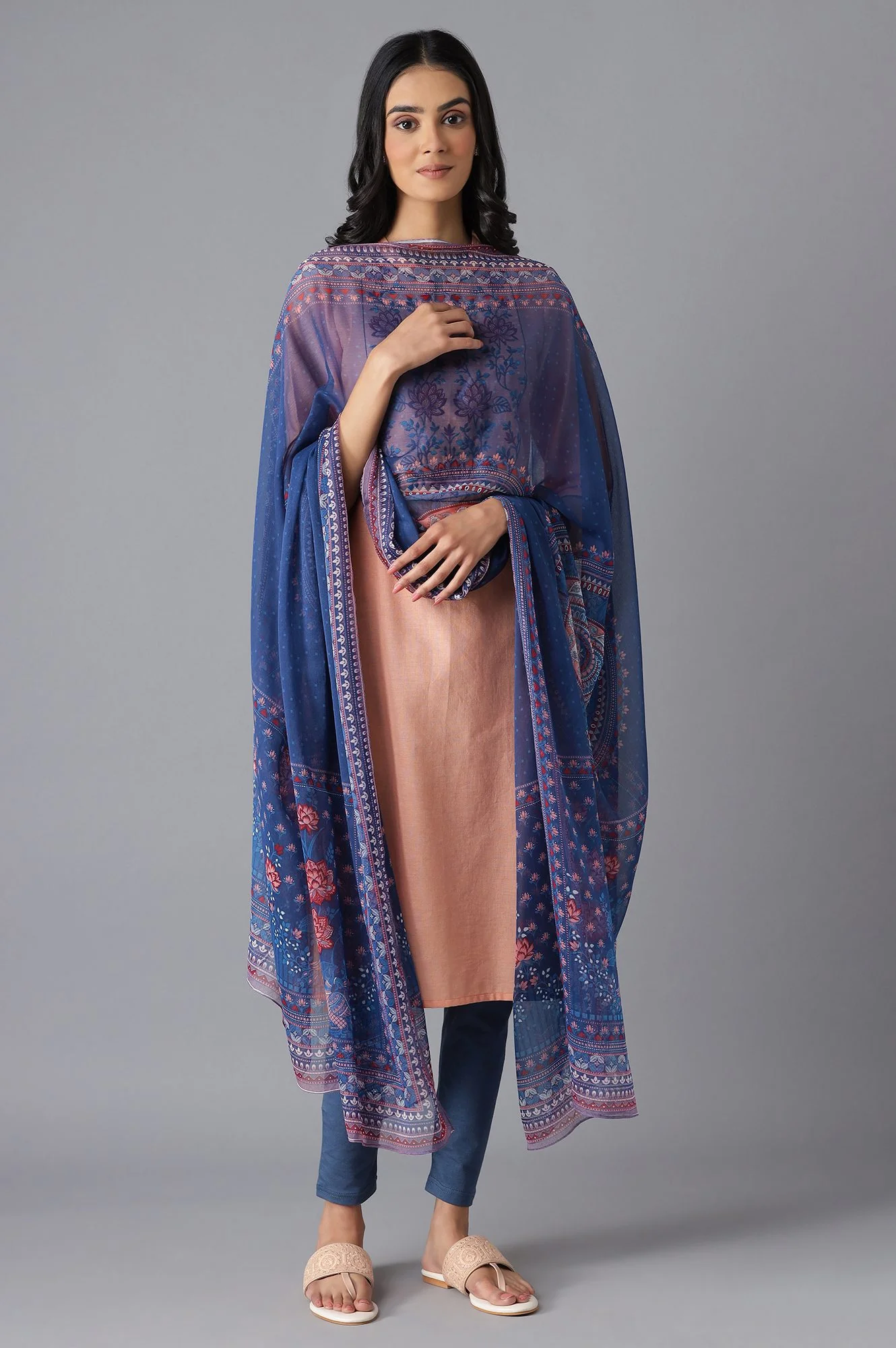 Blue Printed Chiffon kurta - Image 2