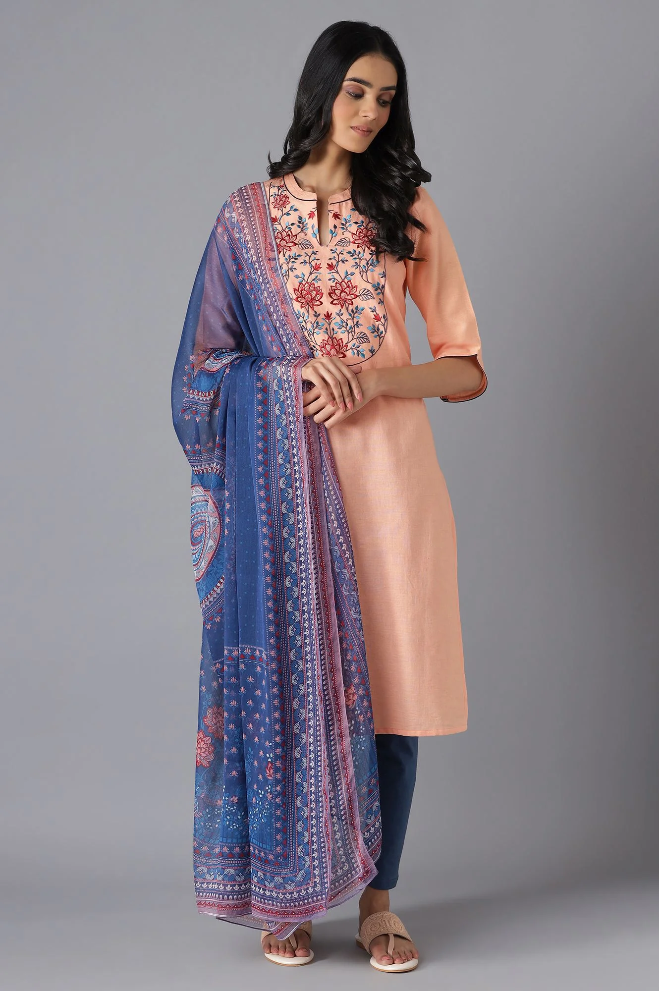 Blue Printed Chiffon kurta - Image 3