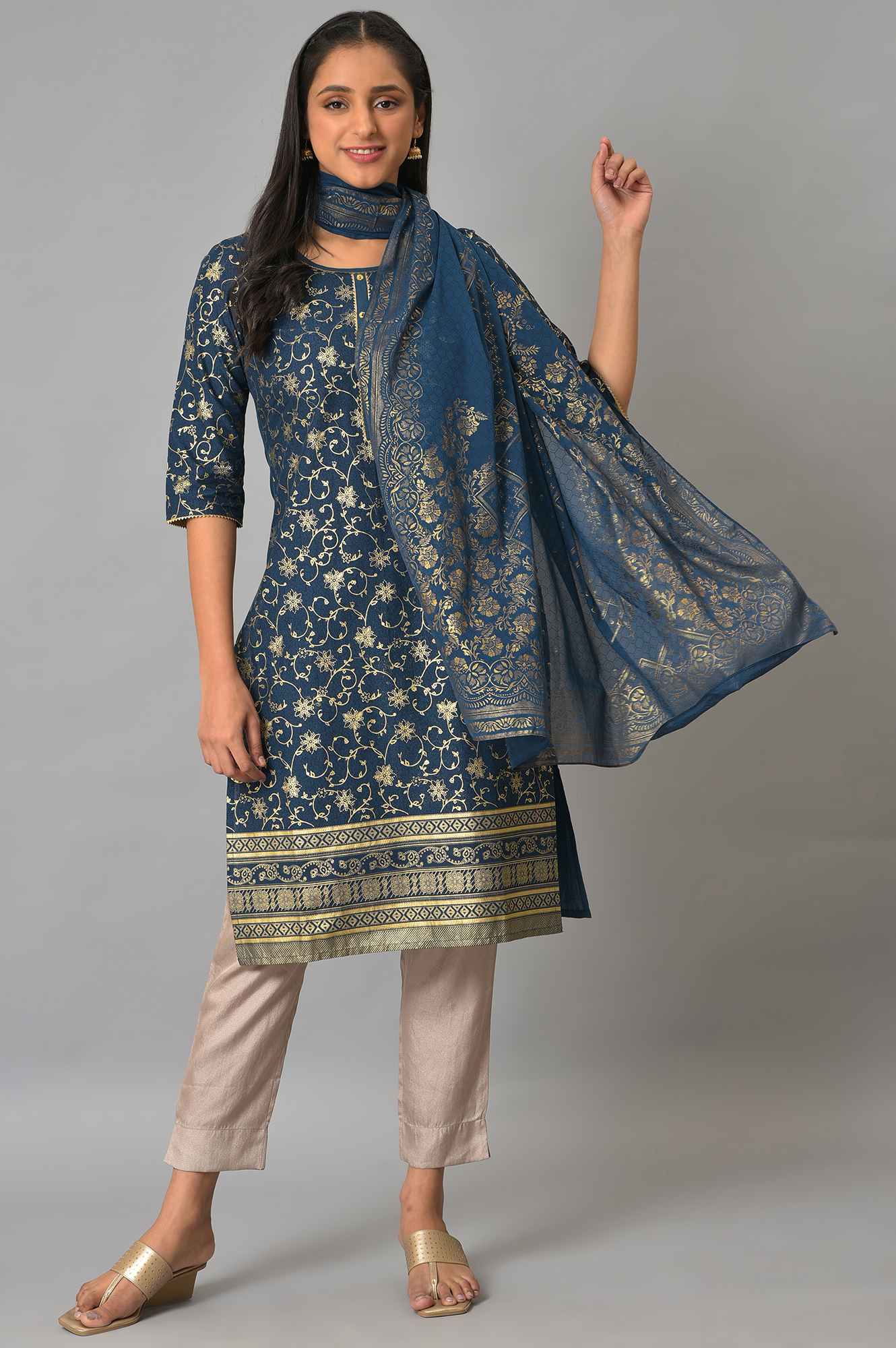 Blue Printed Ethnic Dupatta - Image 3