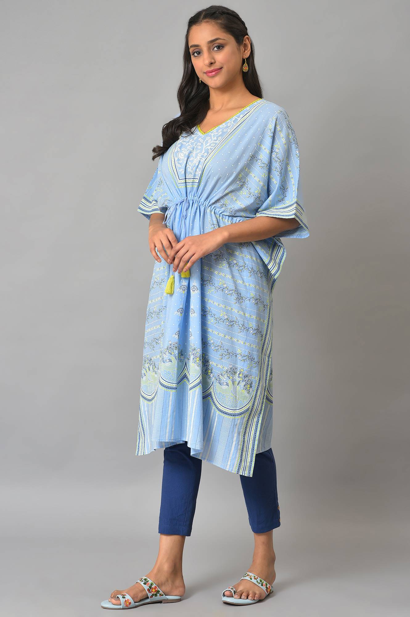 Blue Printed Kaftan kurta - Image 3