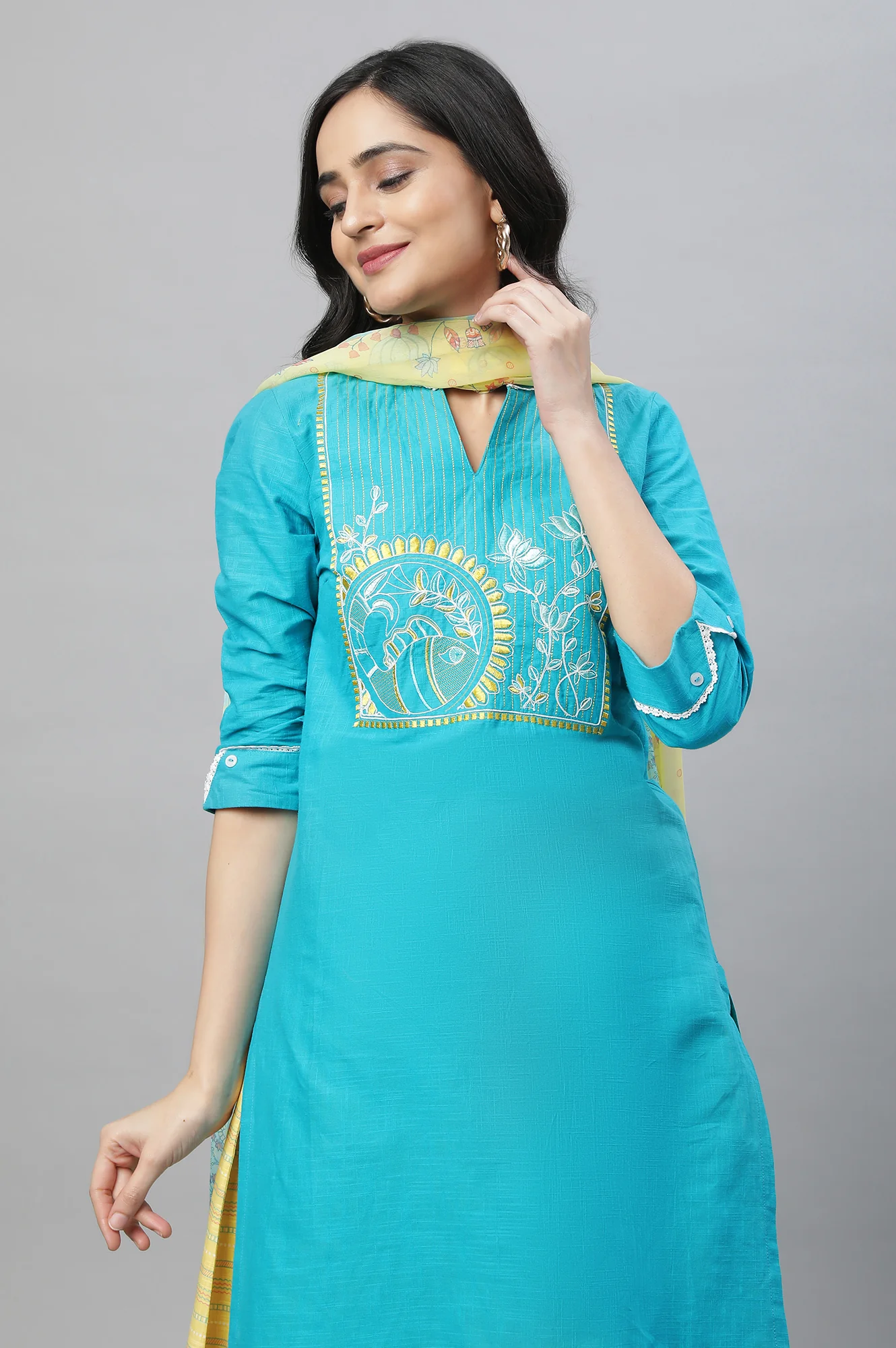 Blue Printed Kurta & Culottes Set - Image 6