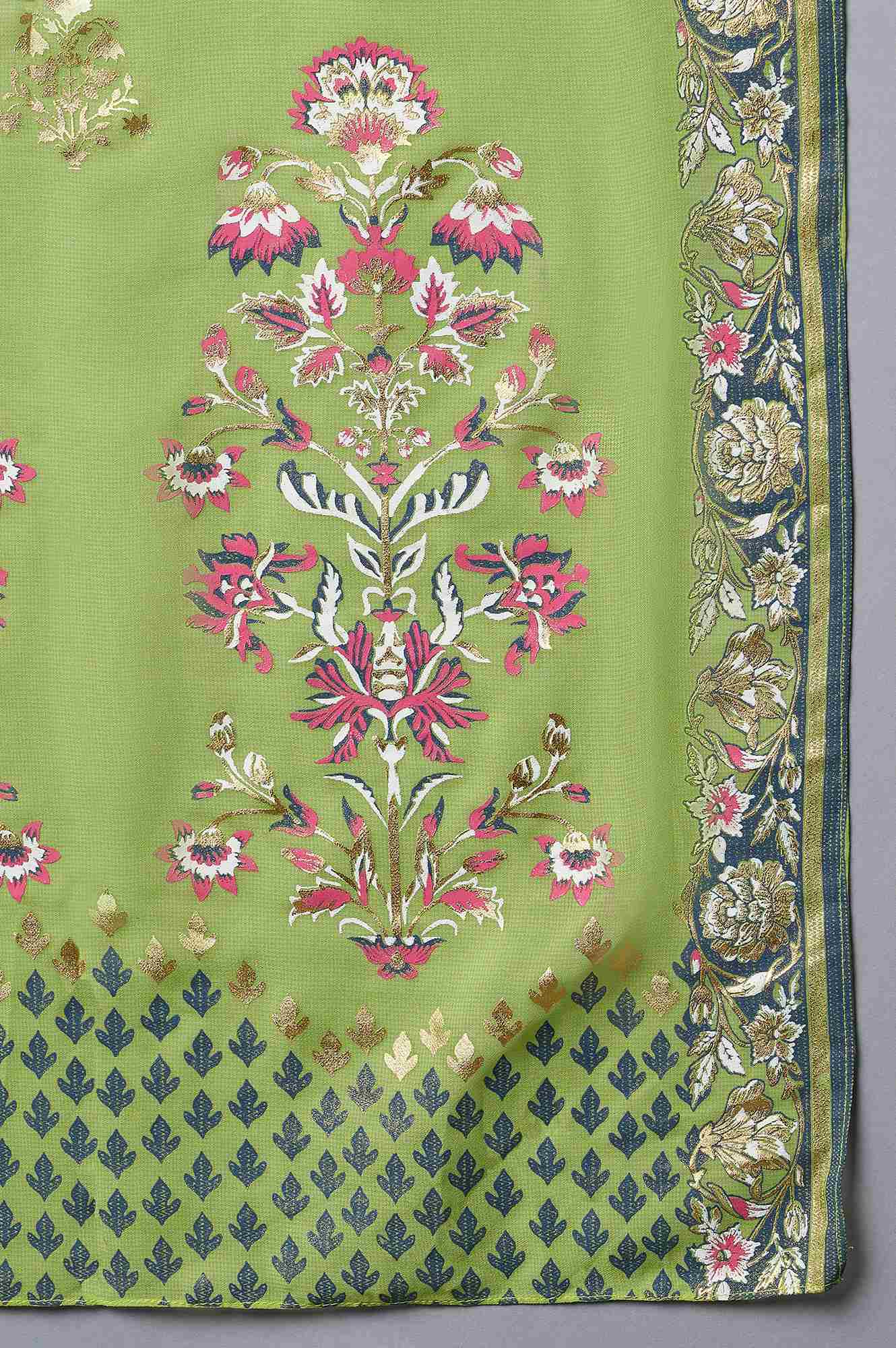Blue Printed kurta, Skirt and Dupatta Set - Image 7