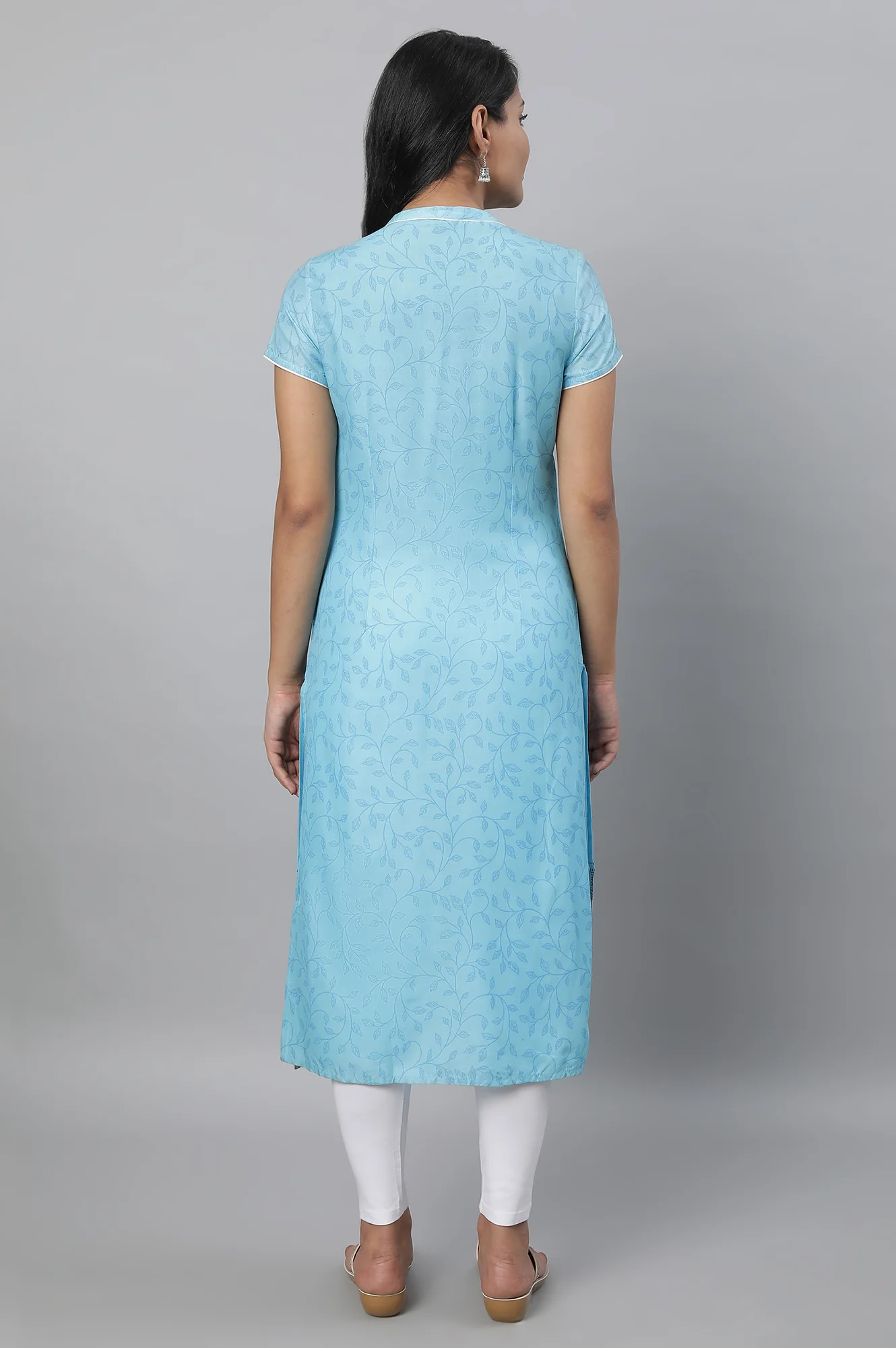 Blue Printed kurta with Tights Set - Image 2
