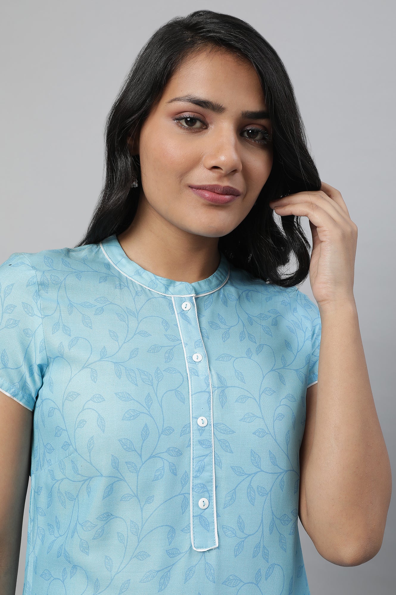 Blue Printed kurta with Tights Set - Image 6