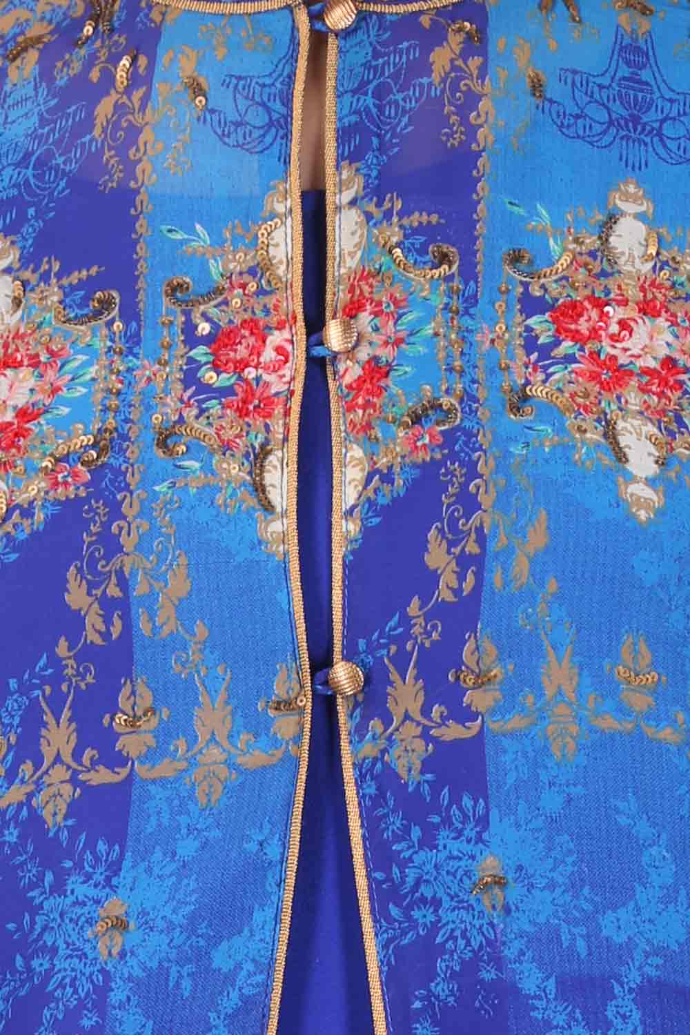 Blue Printed Mandarin Neck kurta Set - Image 5