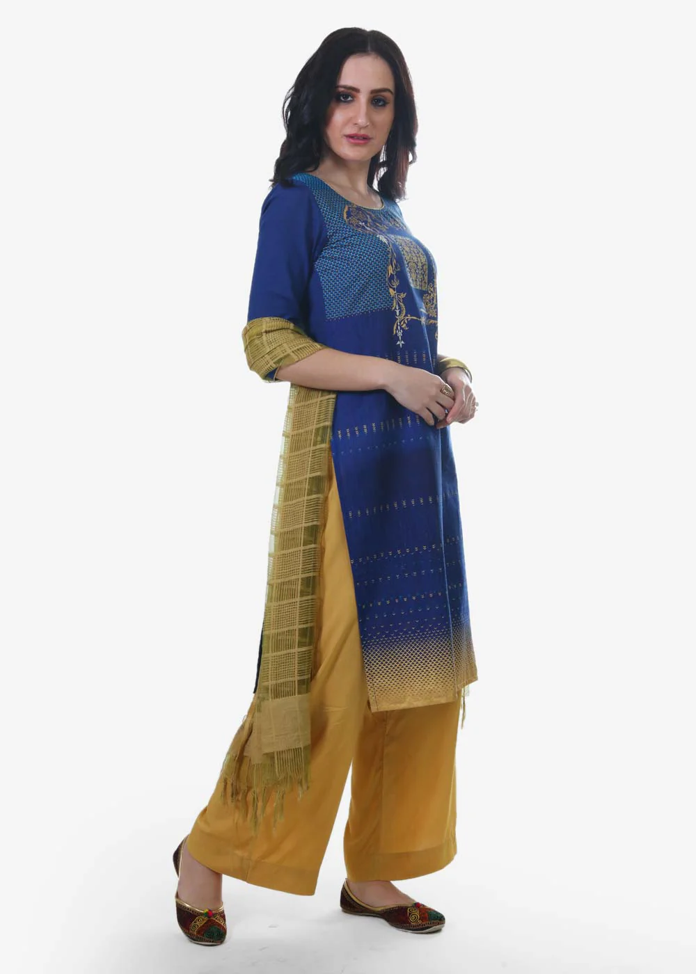 Blue Printed Round Neck kurta - Image 3