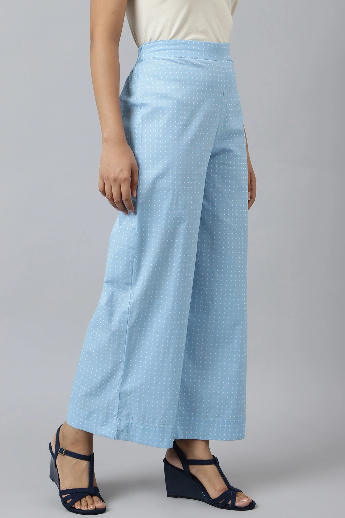 Blue Printed Straight Palazzo - Image 3