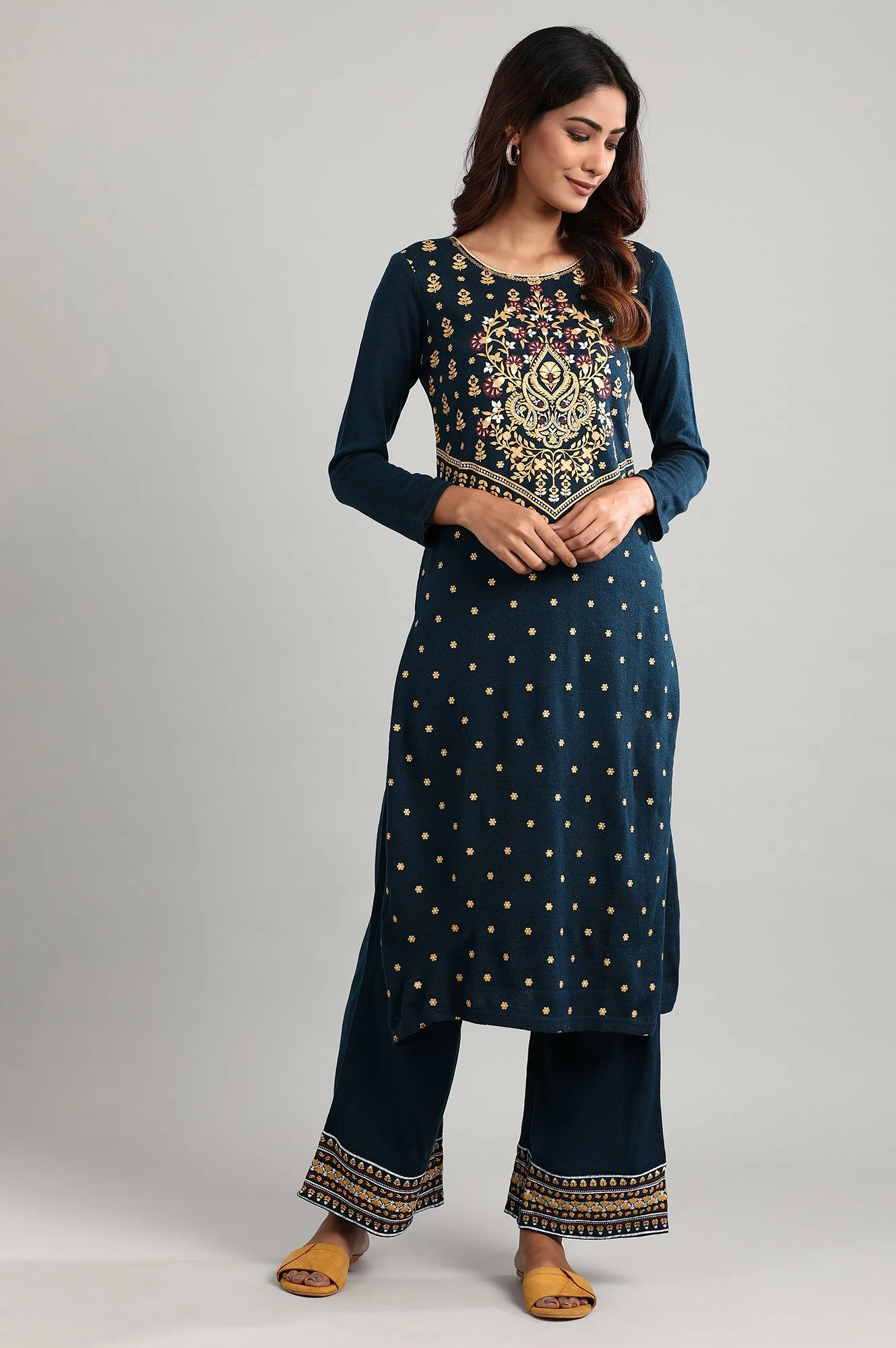 Blue Printed Winter Palazzo - Image 5