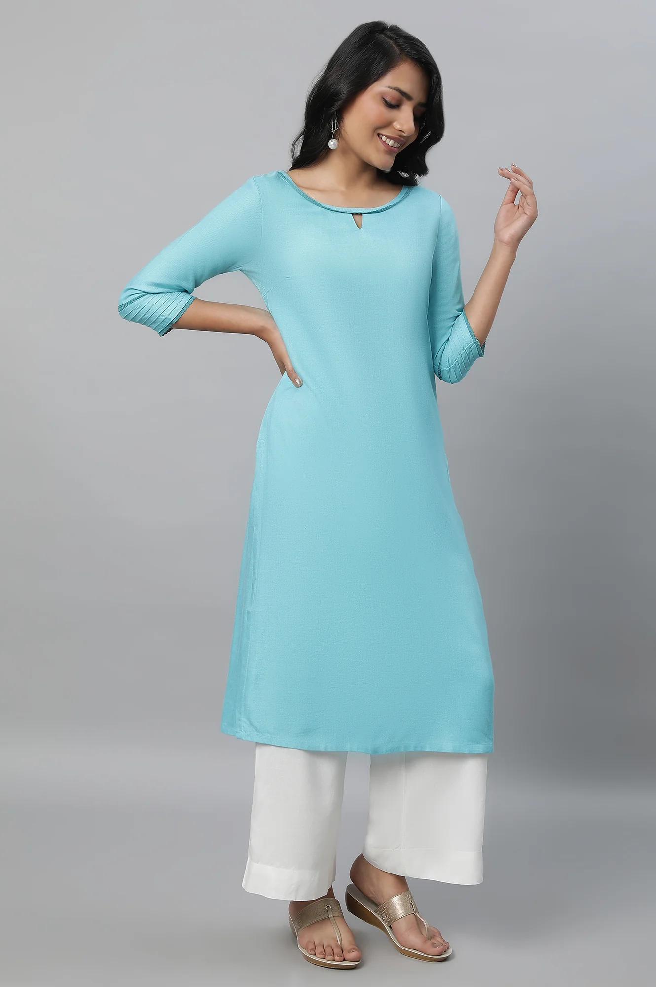 Blue Round Neck Casual kurta - Image 4