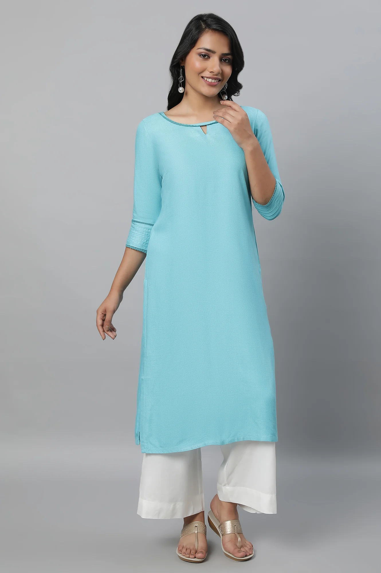 Blue Round Neck Casual kurta - Image 5