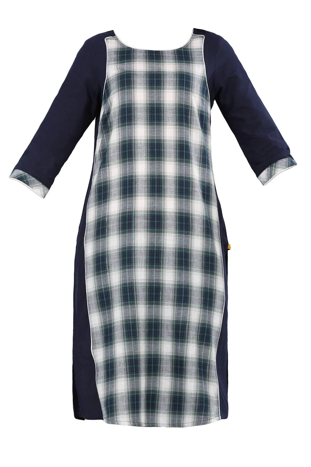 Blue Round Neck Checkered kurta - Image 5