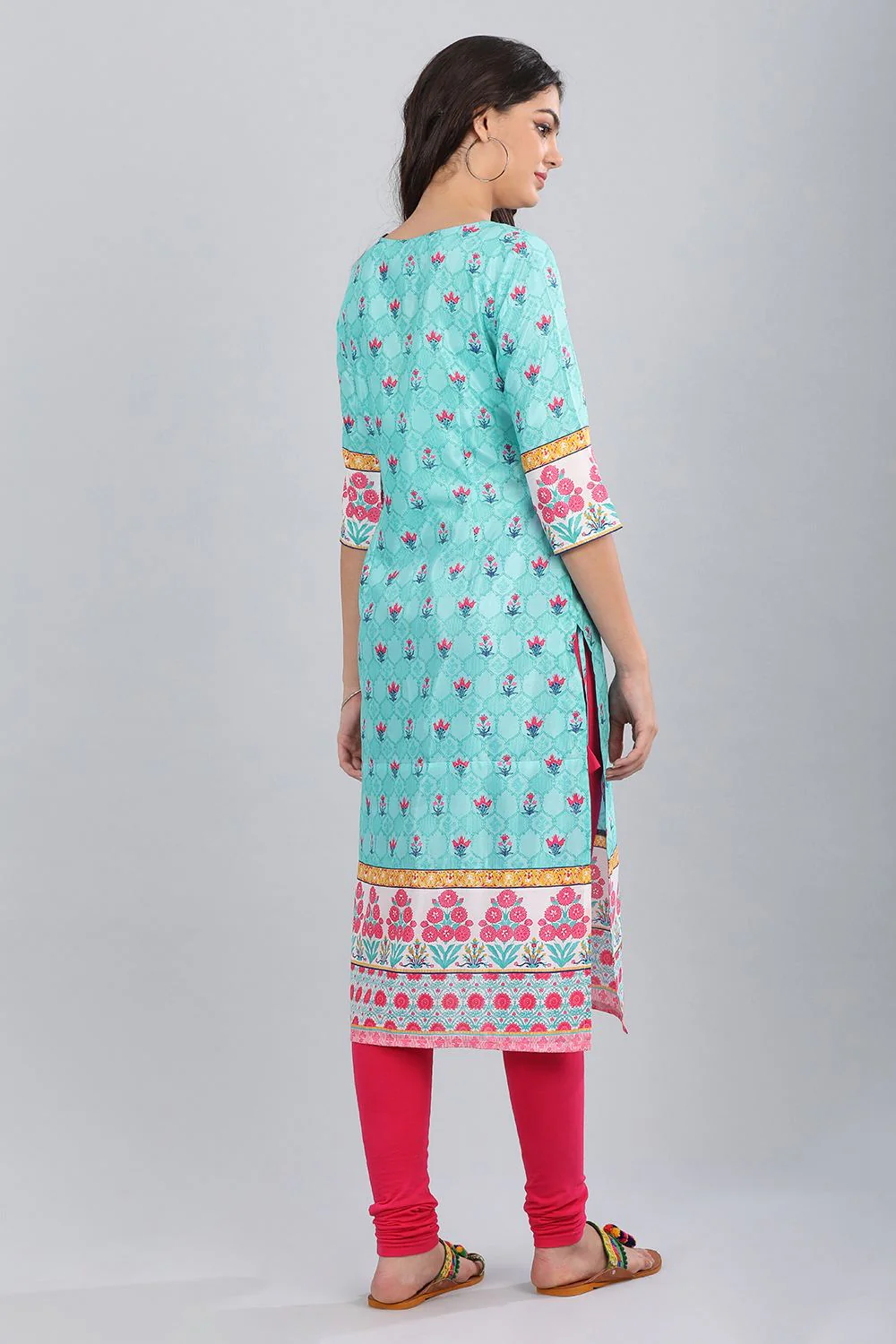 Blue Round Neck Printed kurta - Image 4