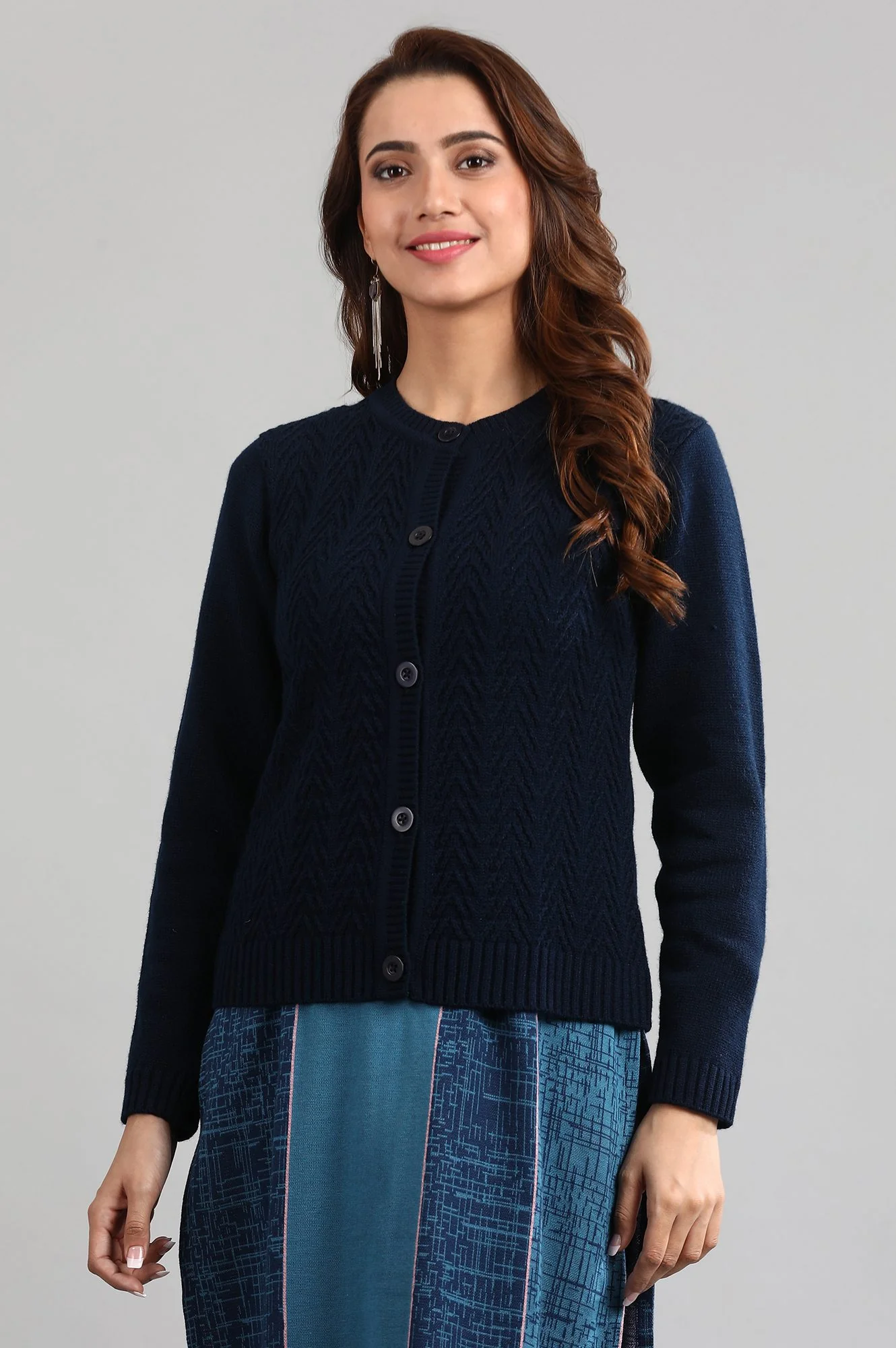 Blue Round Neck Solid Sweater - Image 2