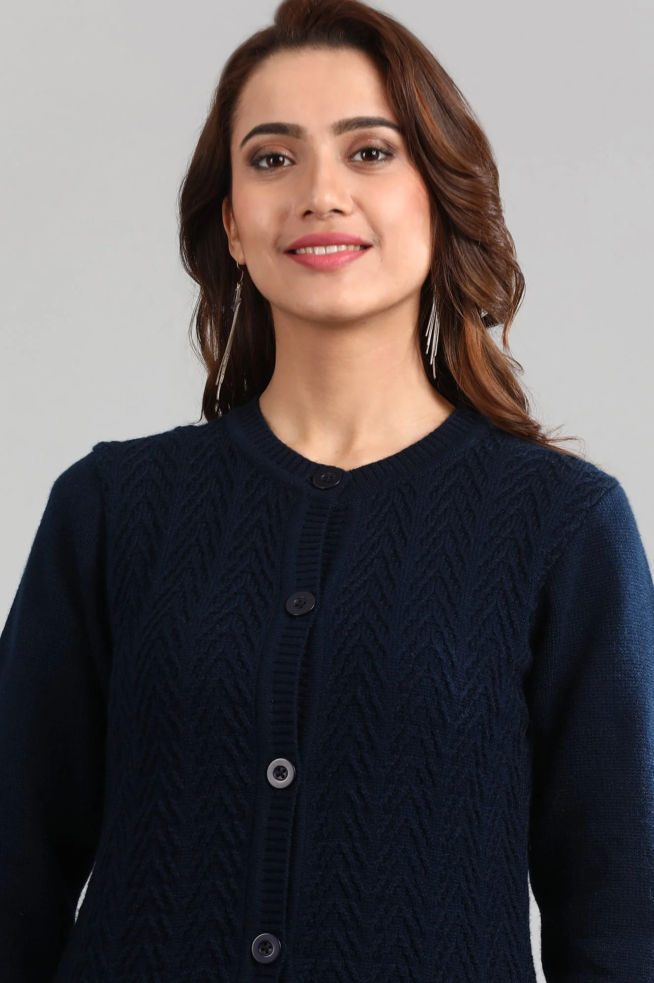 Blue Round Neck Solid Sweater - Image 6