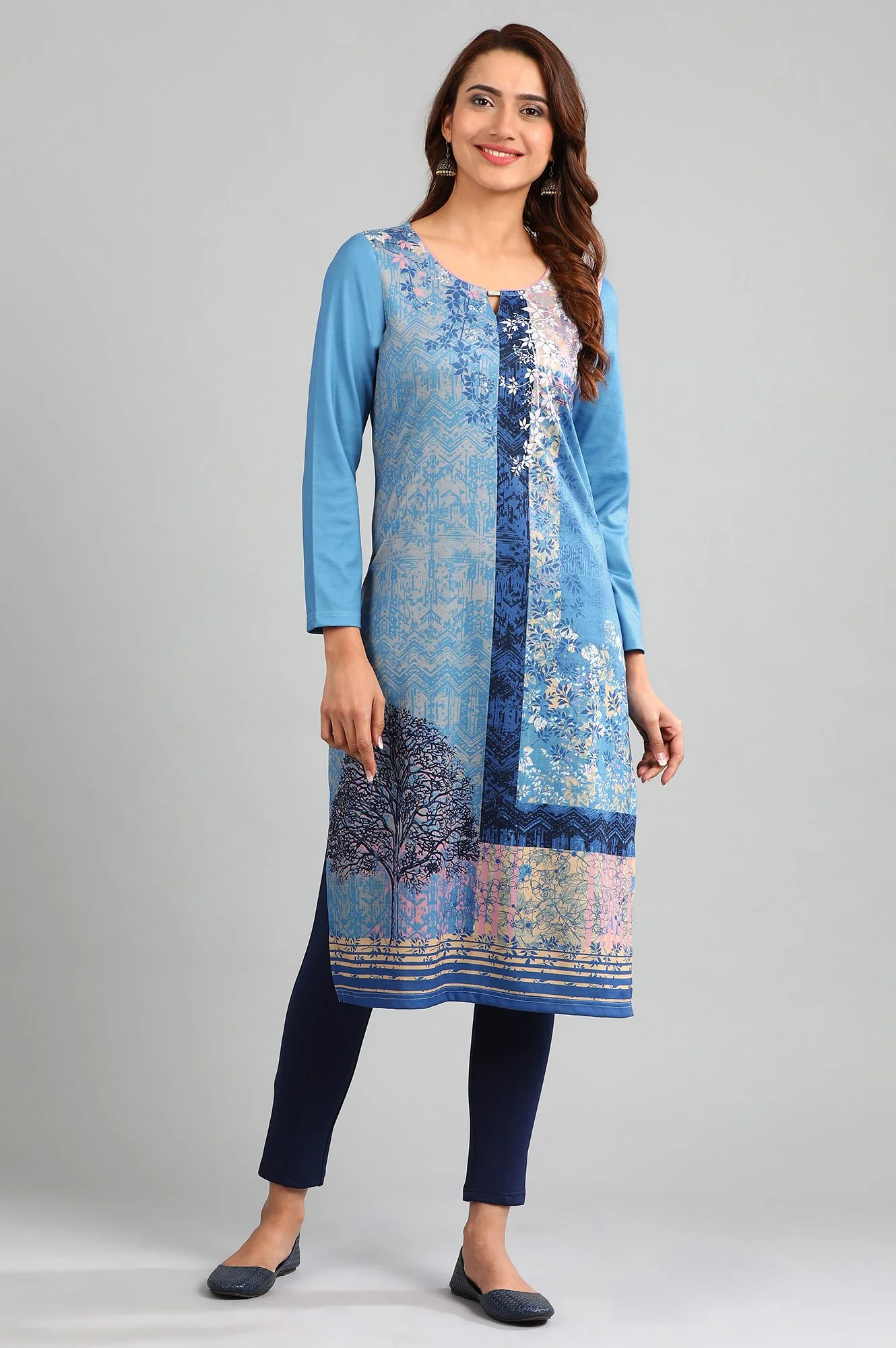 Blue Round Neck Winter kurta - Image 2