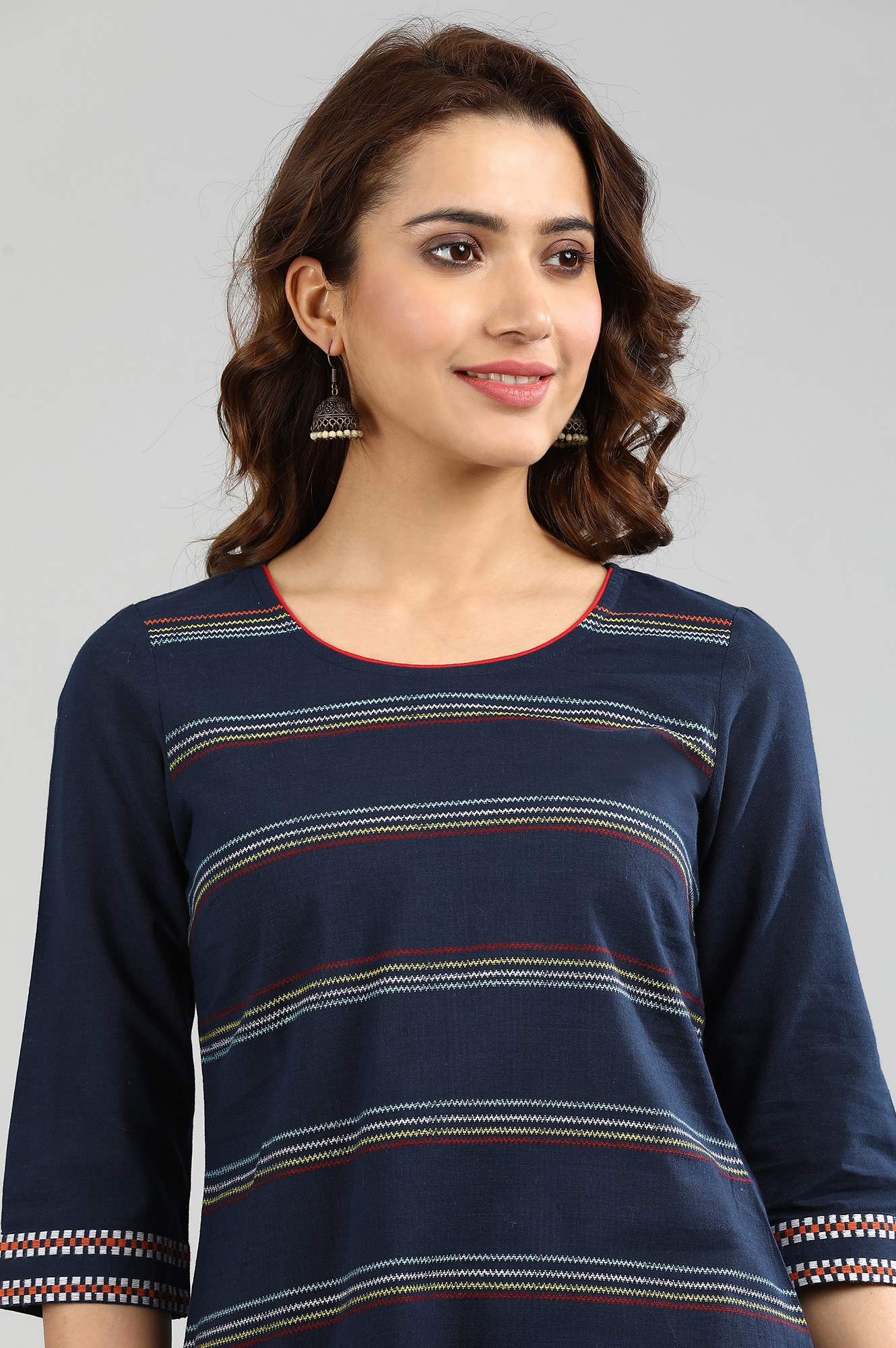 Blue Round Neck Yarn-dyed kurta - Image 6