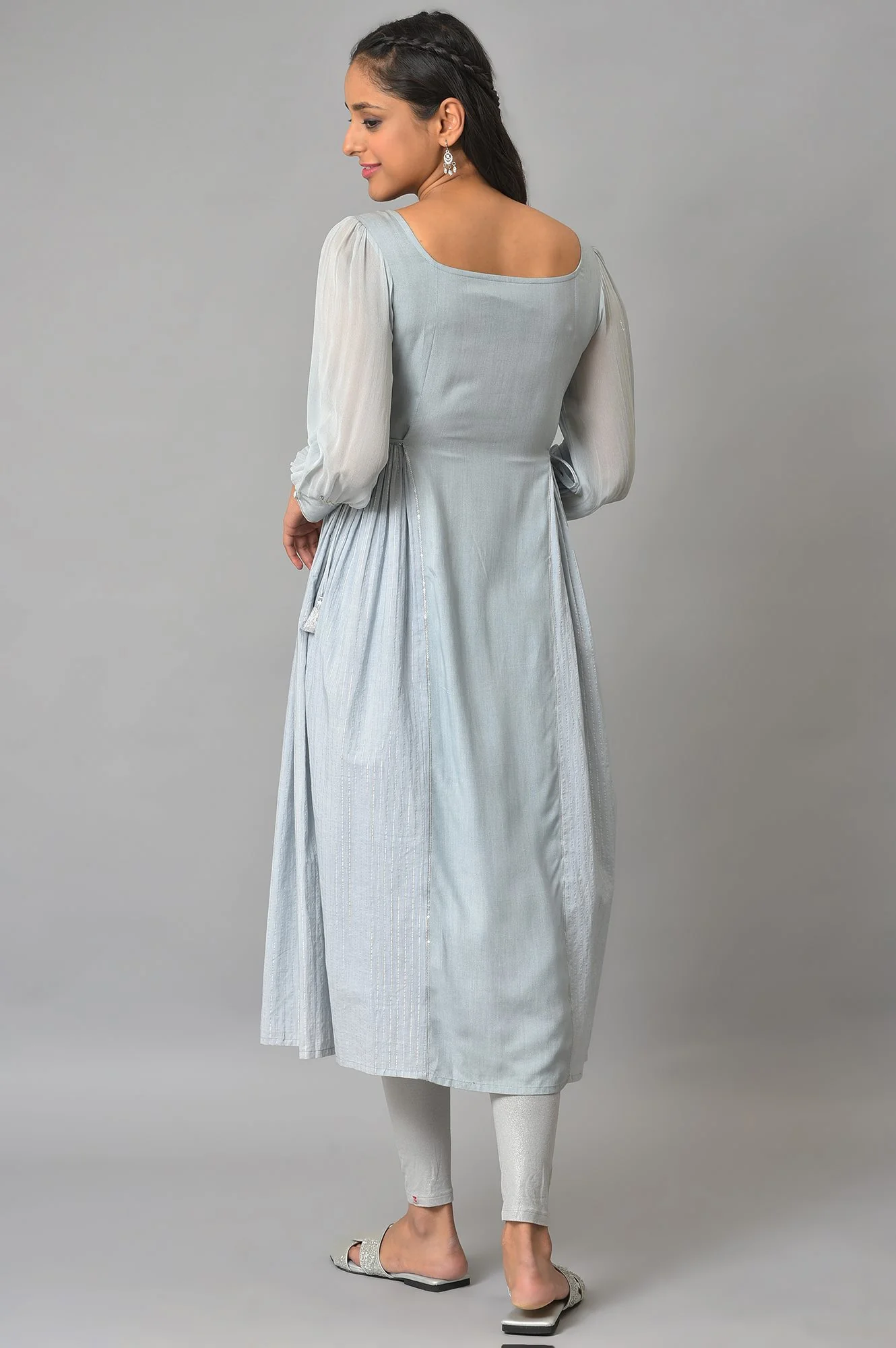 Blue Sequined A-Line Summer Dress - Image 2