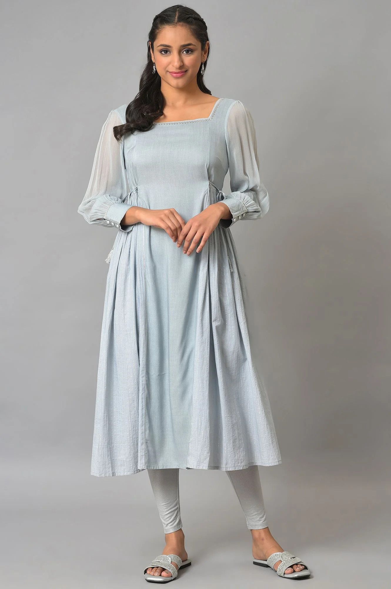 Blue Sequined A-Line Summer Dress - Image 6