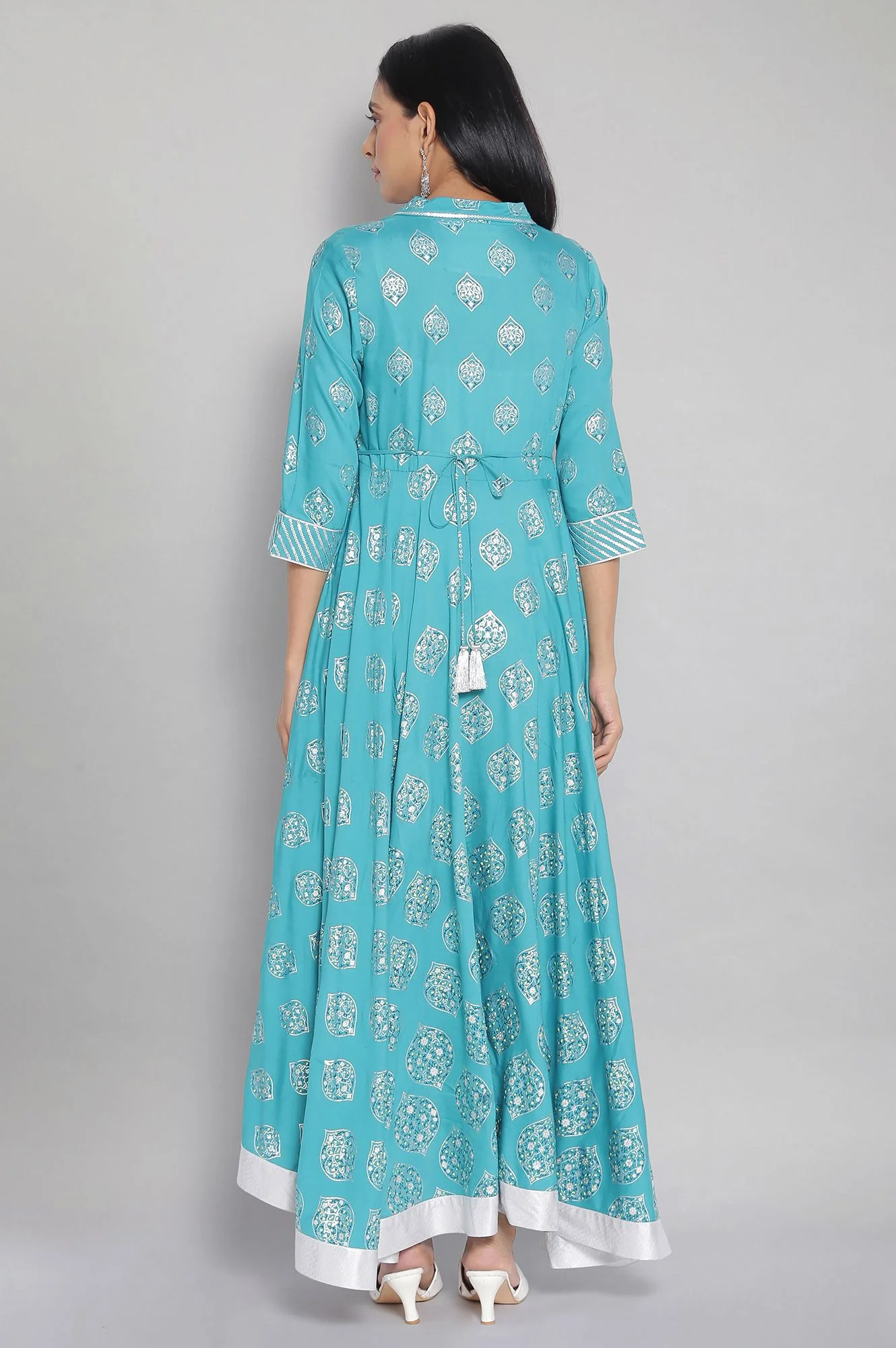Blue Shirt Collar Flared Dress - Image 2