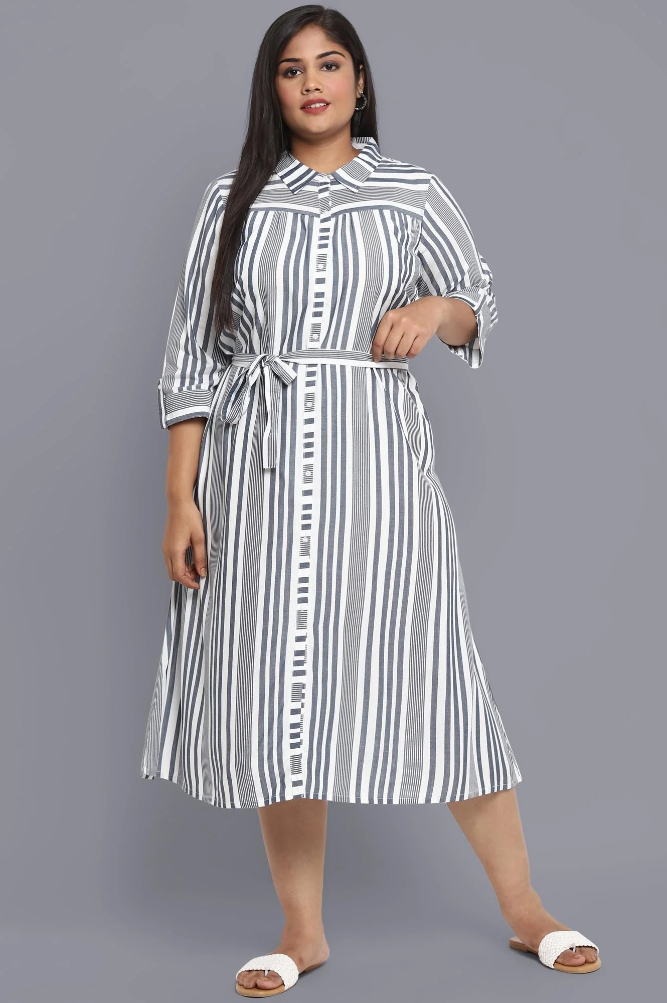 Blue Shirt Collar Straight Dress - Image 7
