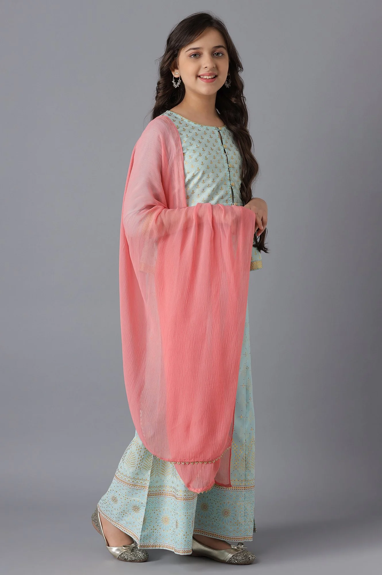 Blue Short kurta and Palazzo Girls Set - Image 4
