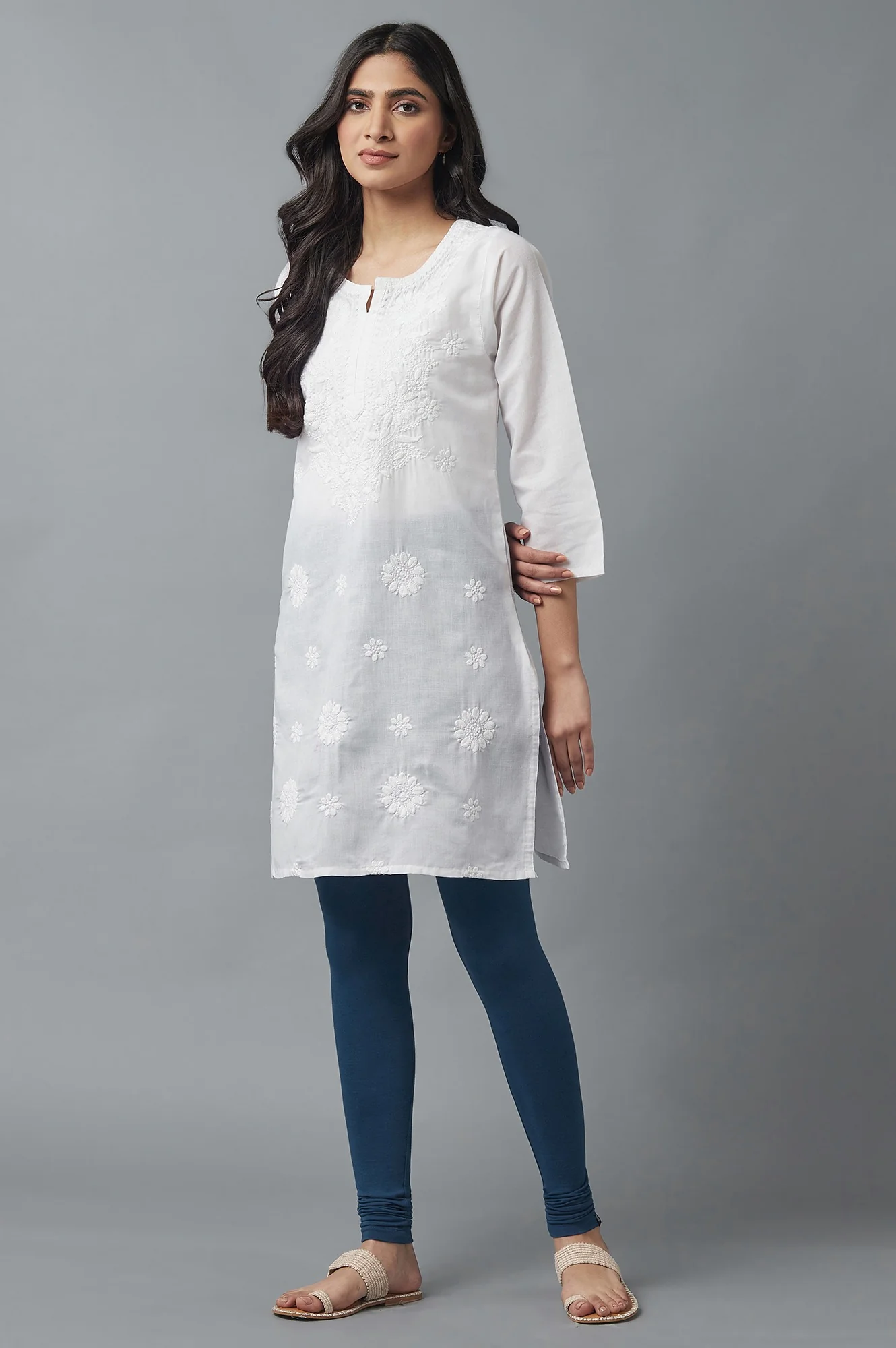 Navy Blue Skin Fit Churidar - Image 5