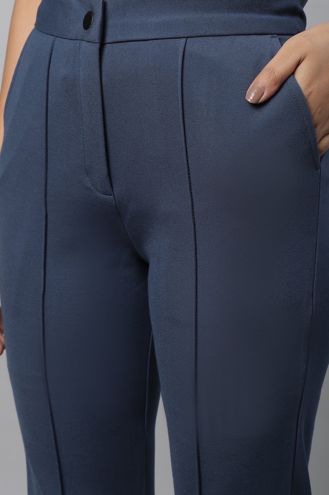 Blue Solid Pintuck Trousers - Image 7