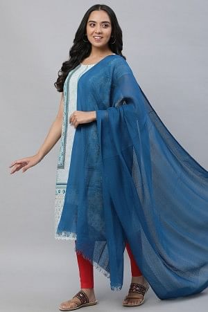 Blue Solid South Cotton Dupatta - Image 2