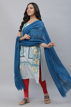 Blue Solid South Cotton Dupatta - Image 3