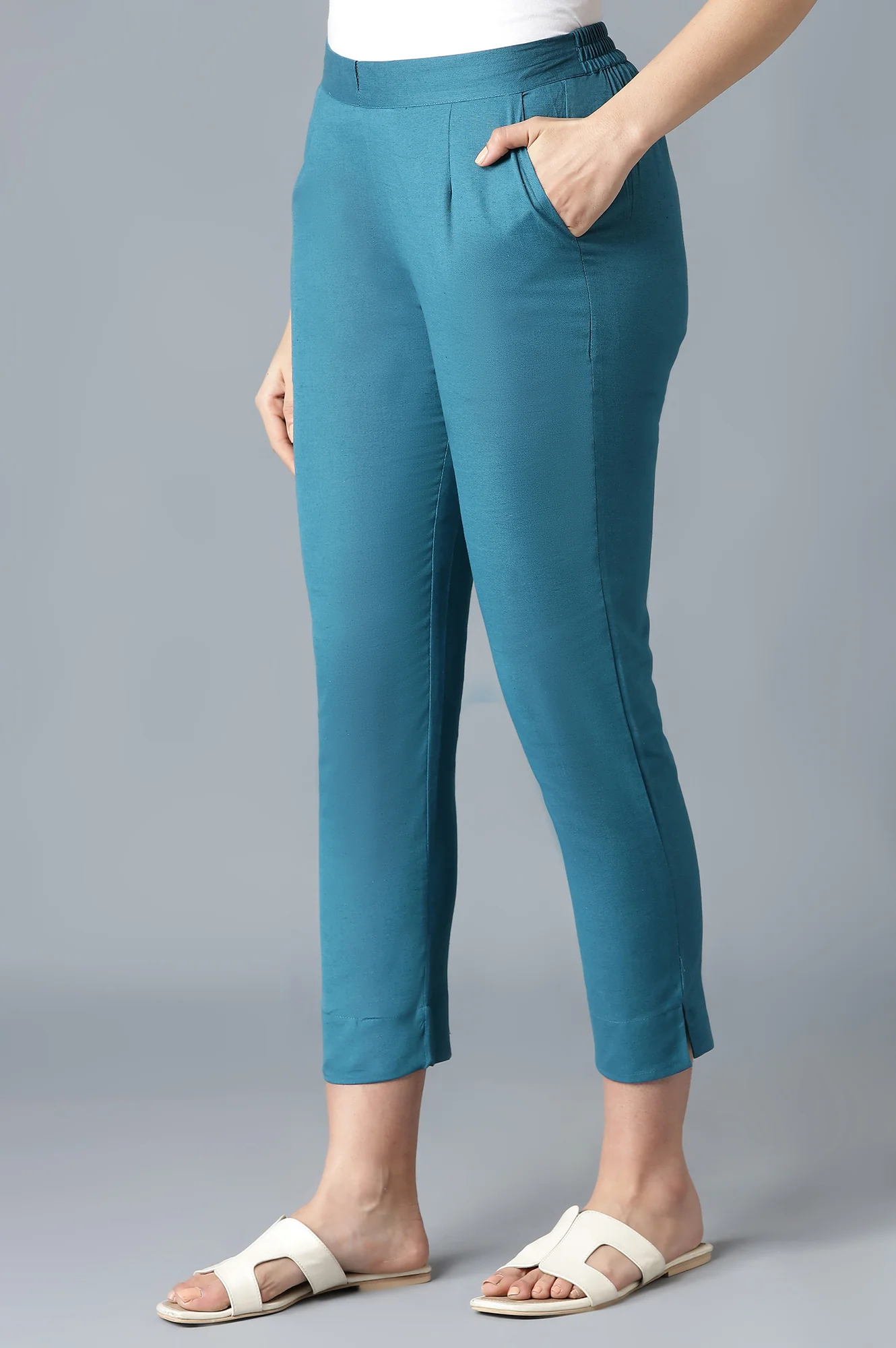 Blue Solid Trousers - Image 3