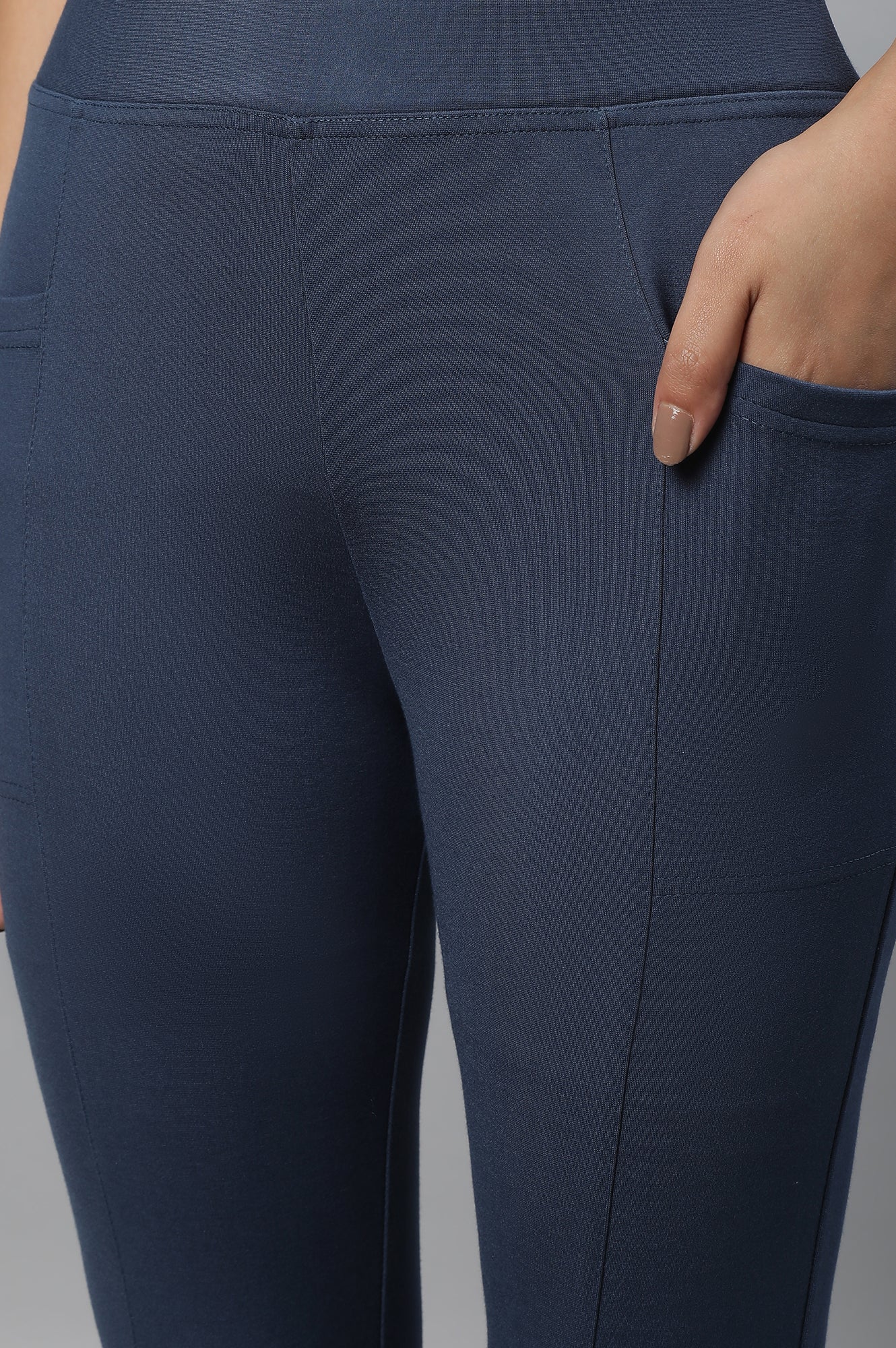 Light Blue Solid Yoga Tights - Image 7