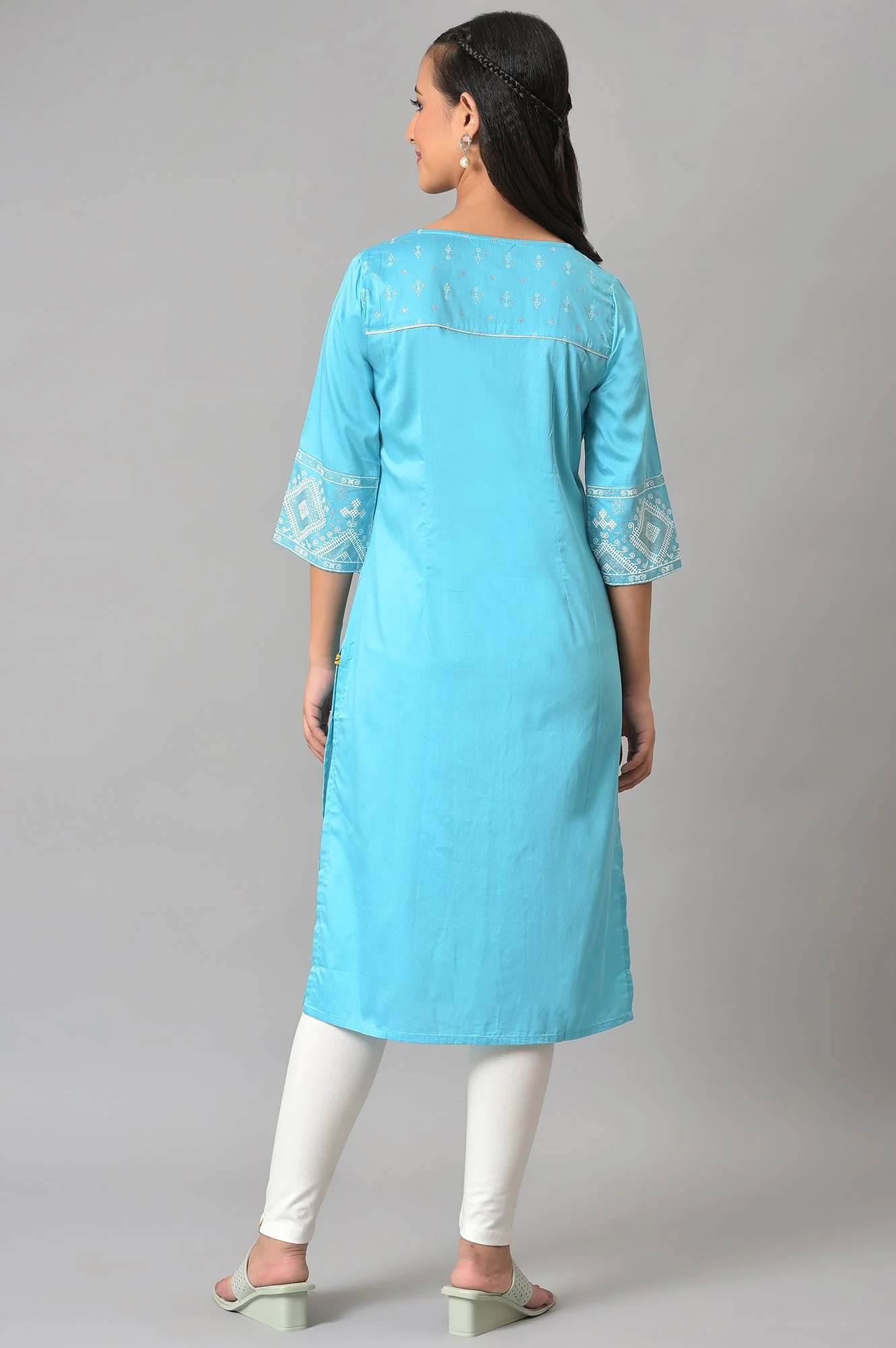 Blue Straight Casual kurta in Round Neck - Image 3