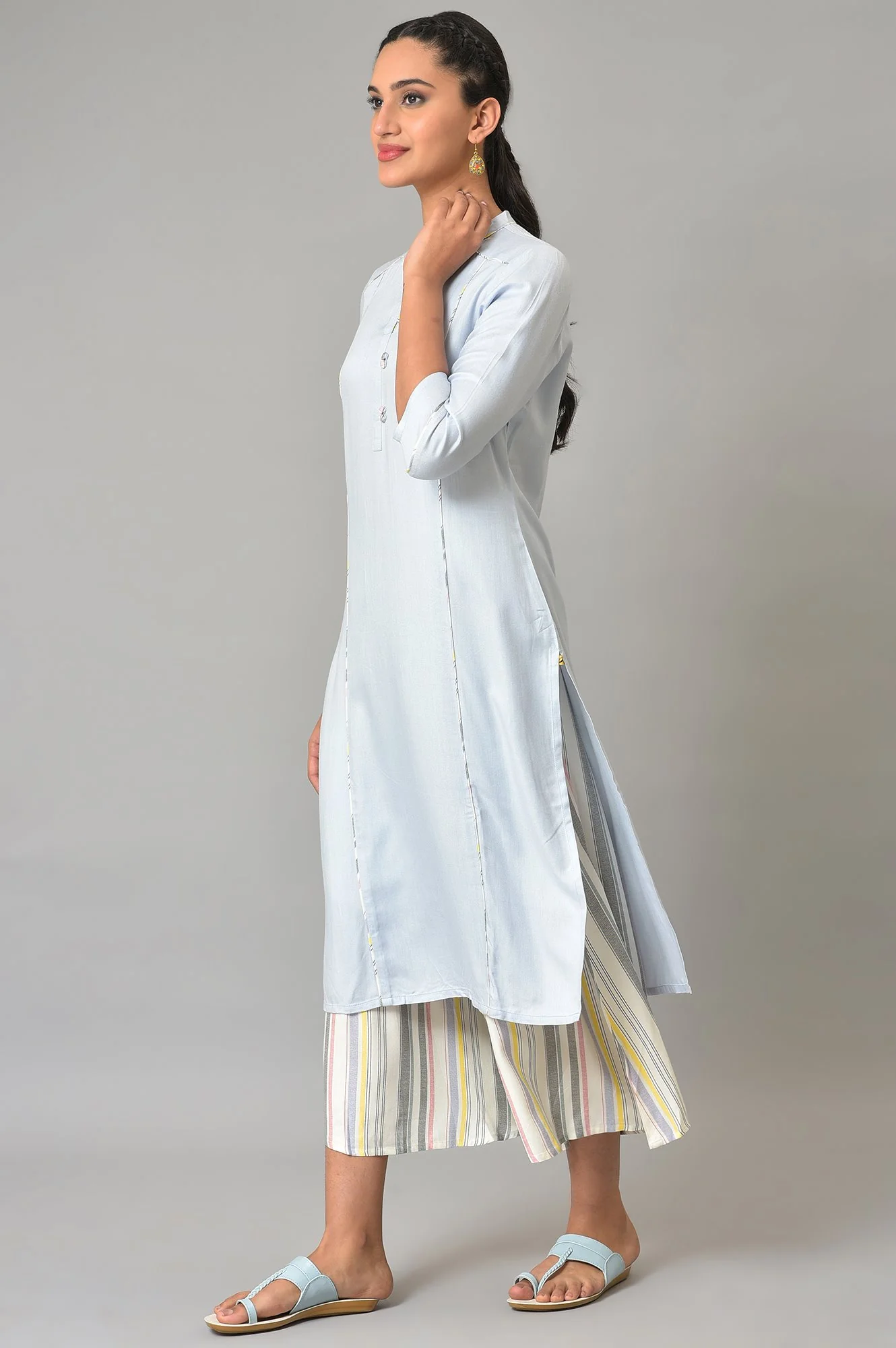 Blue Straight Summer Plus Size kurta Set - Image 3
