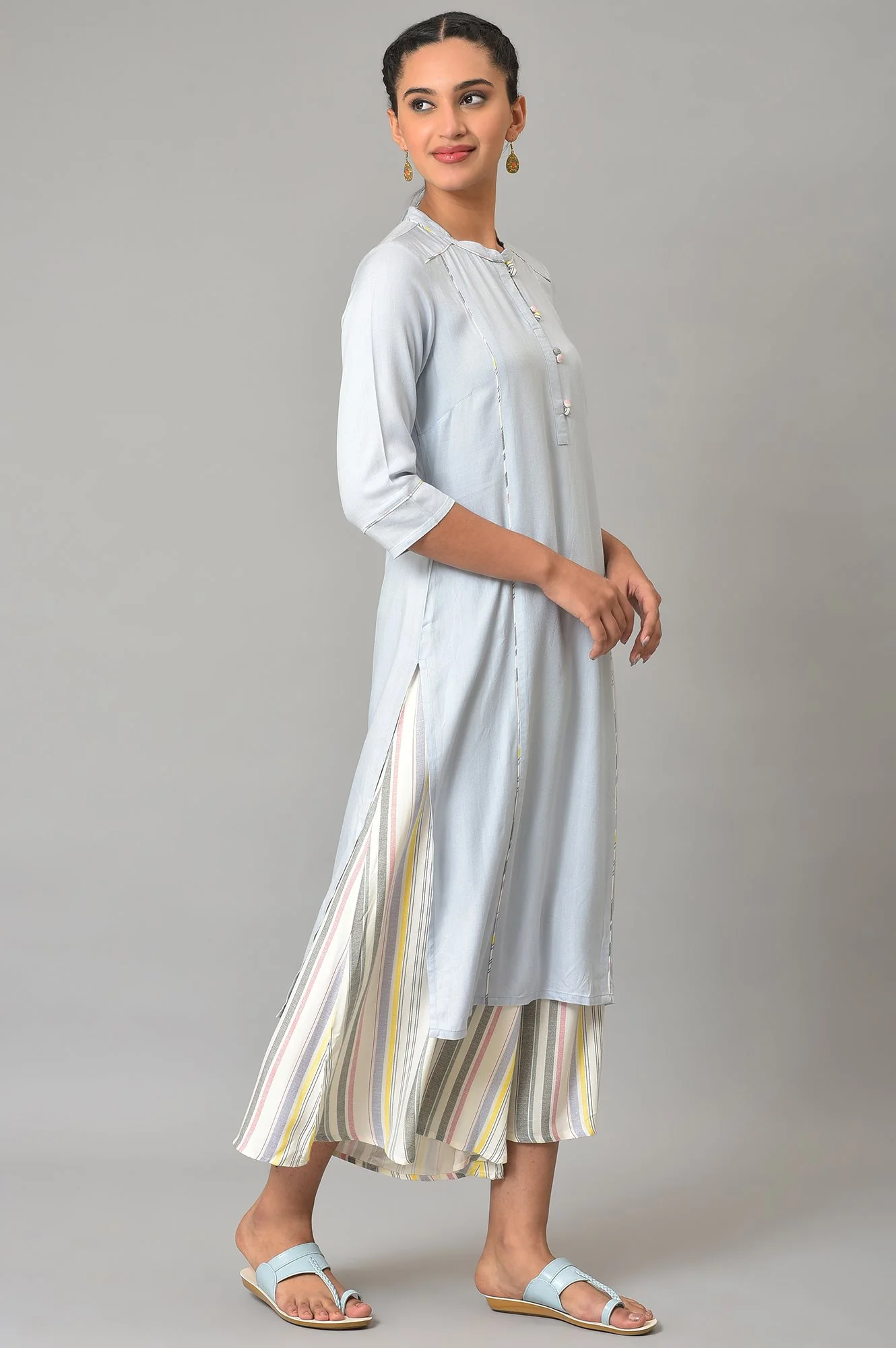 Blue Straight Summer Plus Size kurta Set - Image 4