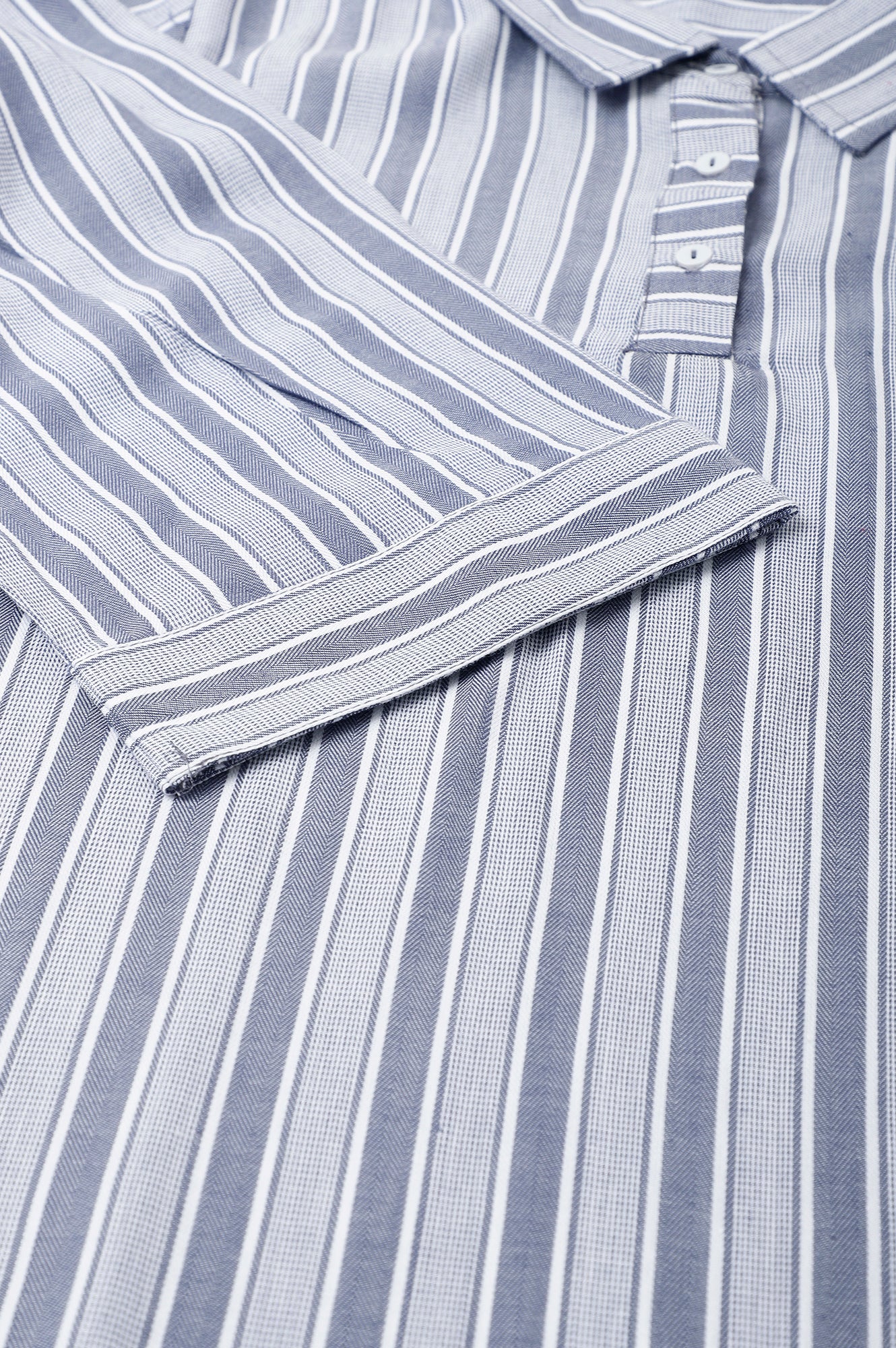 Blue Stripe Print Shirt Collar Plus Size kurta - Image 8