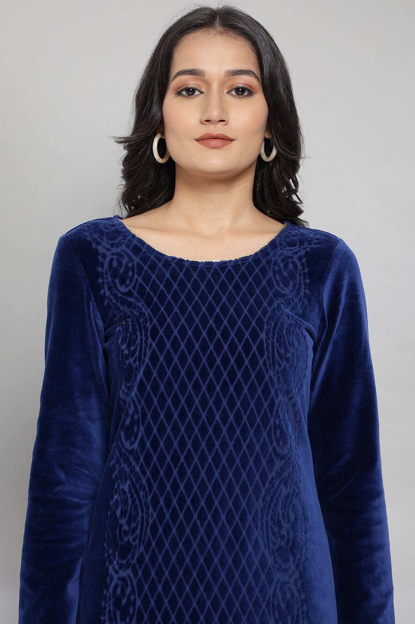 Blue Winter kurta with Sequin - Image 6