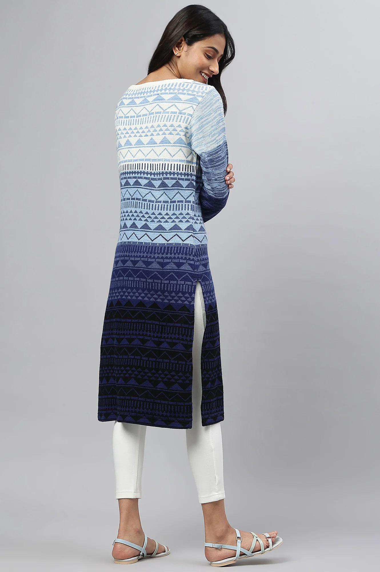 Blue Yarn-Dyed Acrylic Charm Plus Size kurta - Image 4