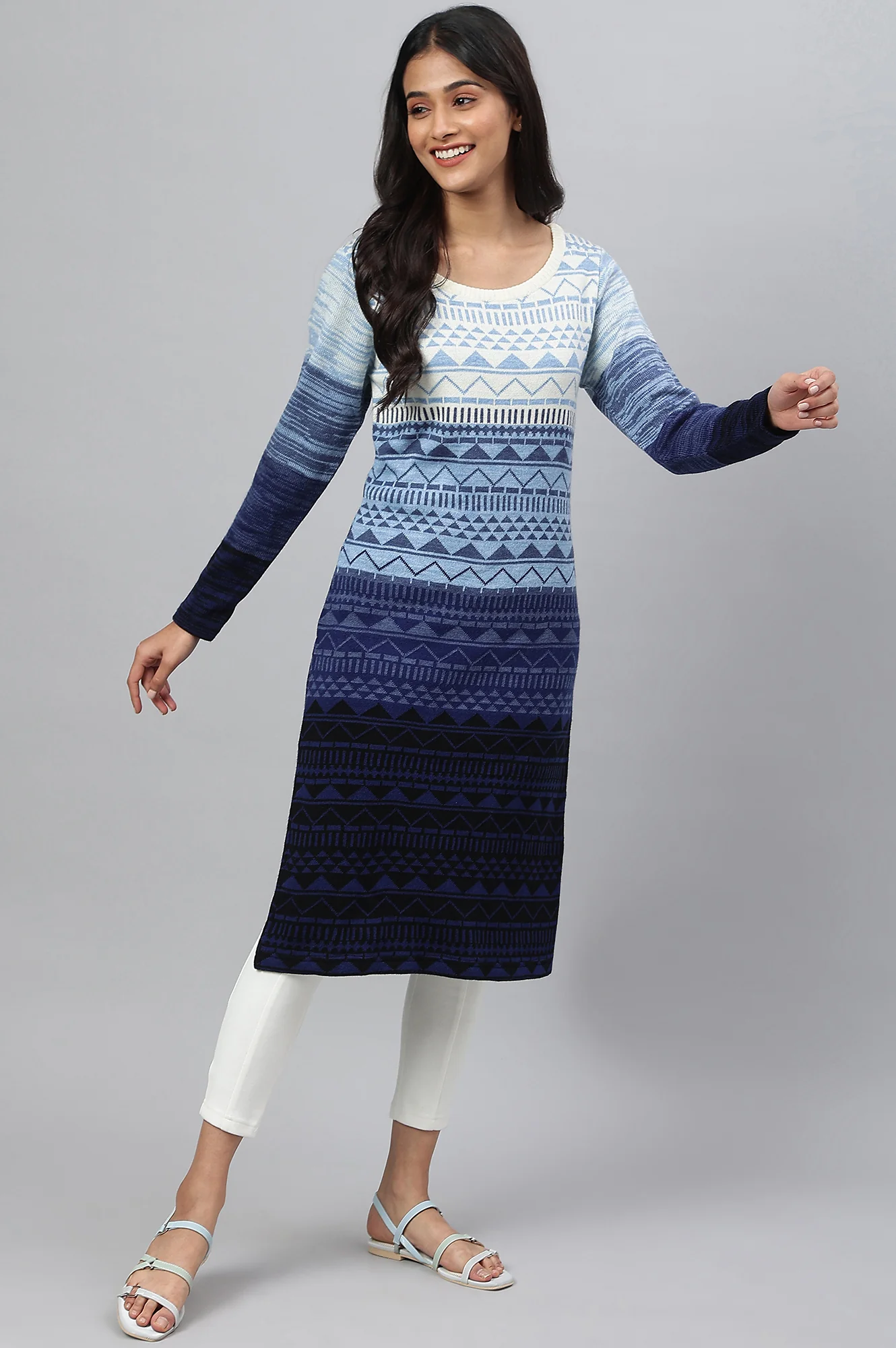 Blue Yarn-Dyed Acrylic Charm Plus Size kurta - Image 5